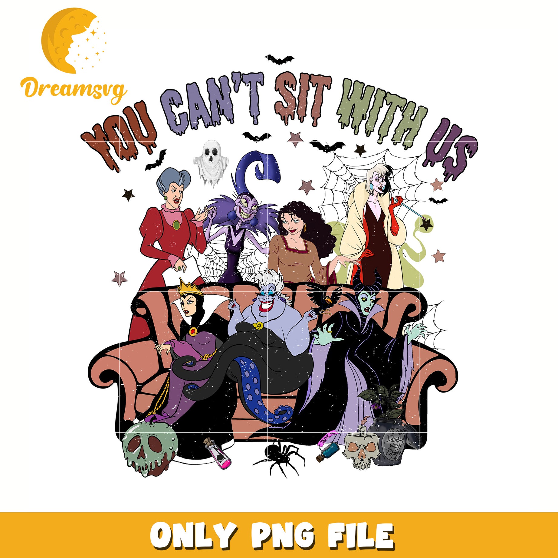 You cant sit witch us villains png, halloween png, trick or treat png