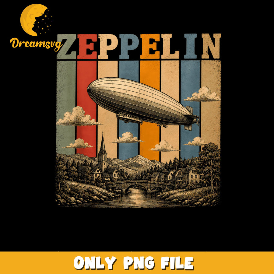 Zeppelin Airship Retro Vintage Stripes PNG, Blimp Village, Music PNG