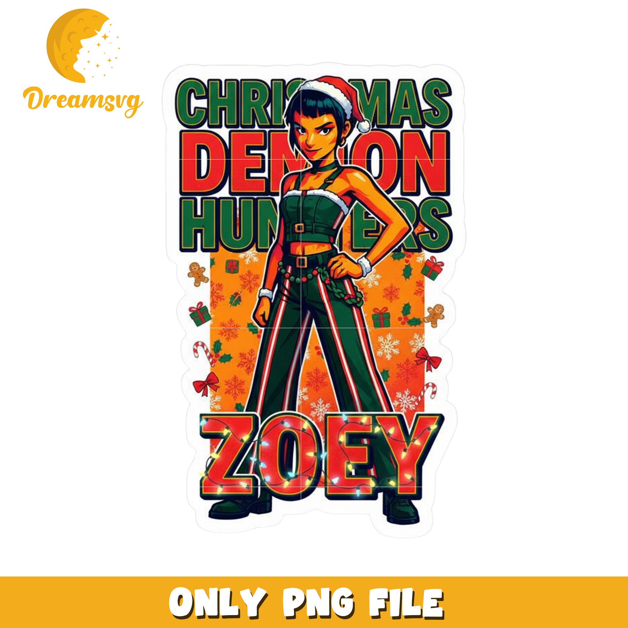 Zoey christmas png, demon hunter png, christmas png