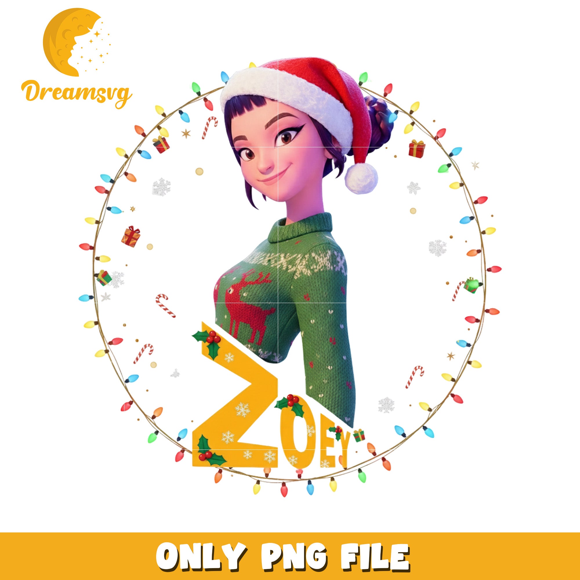 Zoey christmas png, kpop cartoon png, christmas design png