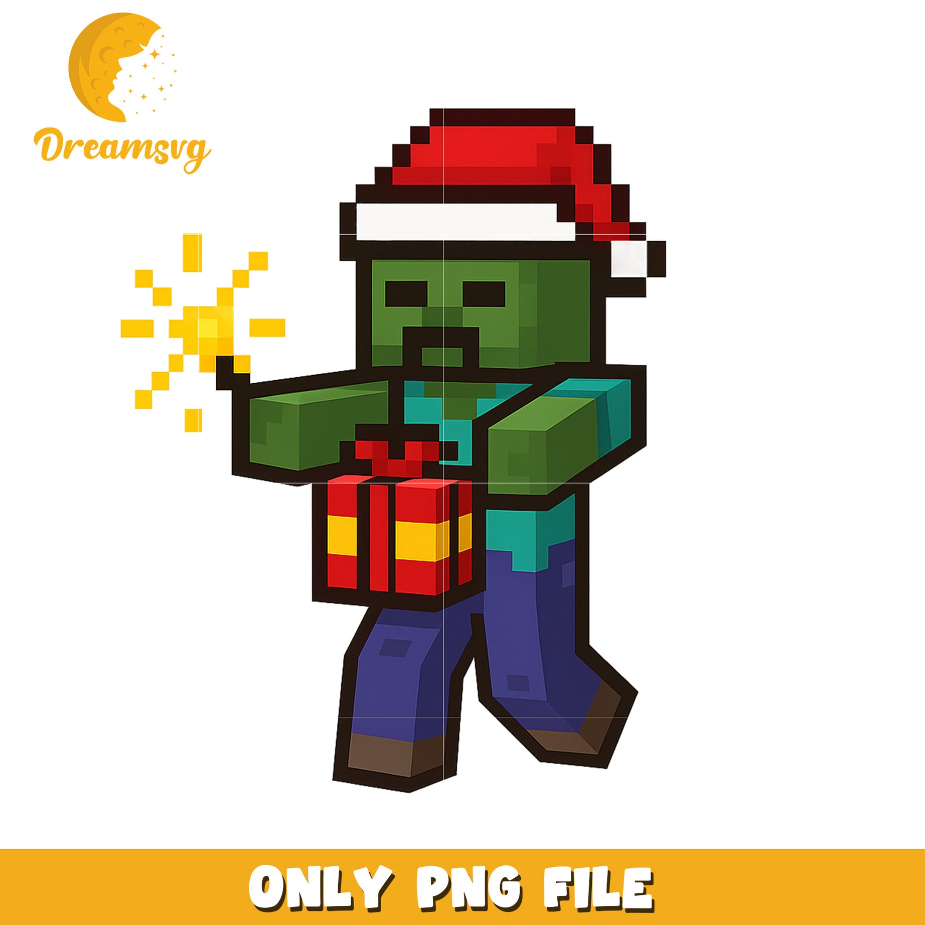 Zombie christmas png, christmas wreath png, minecraft png