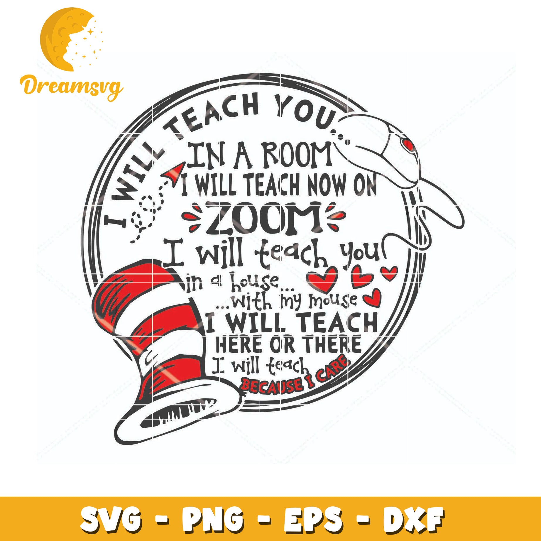 Zoom Teacher SVG Cat in the Hat Design