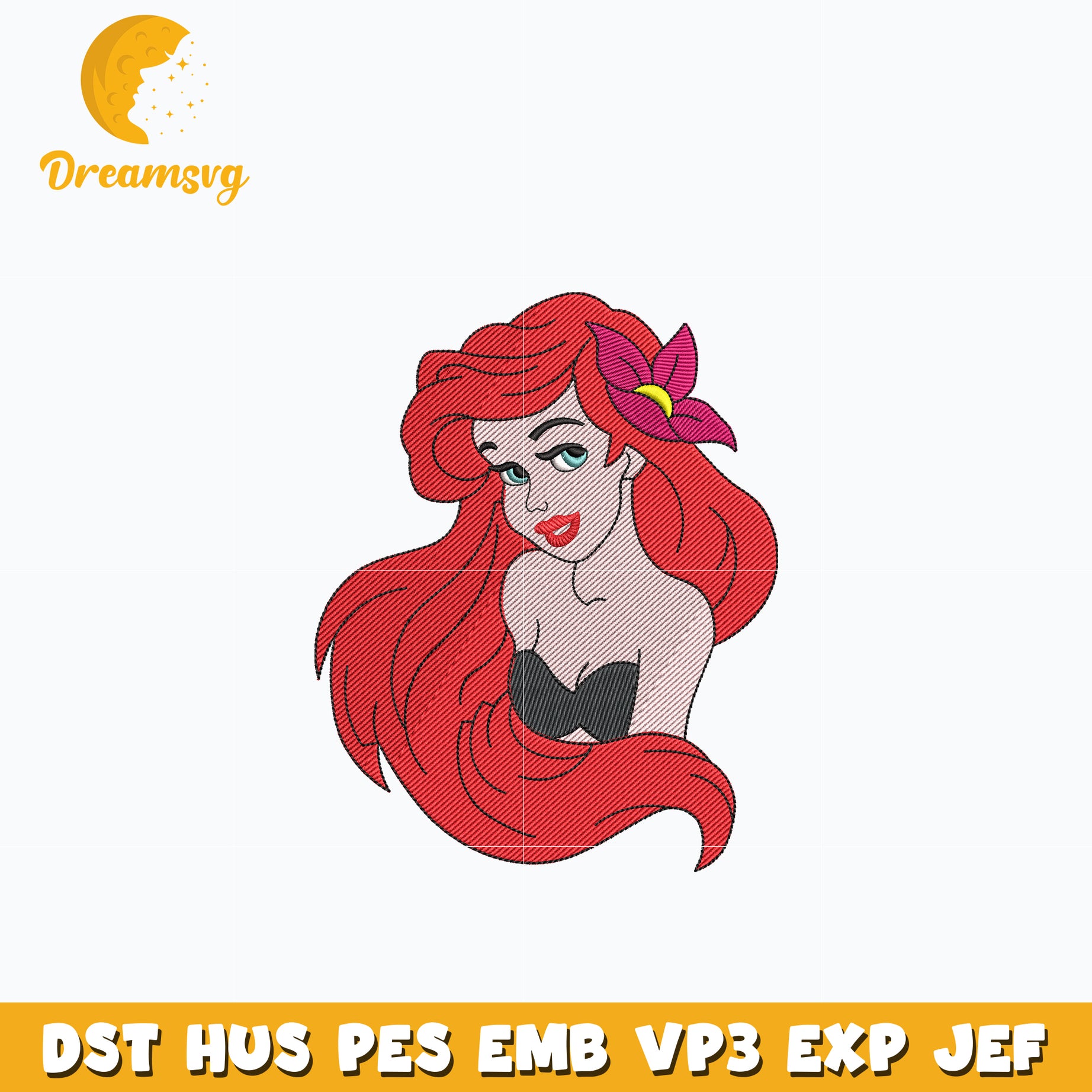 Ariel disney princess embroidery design