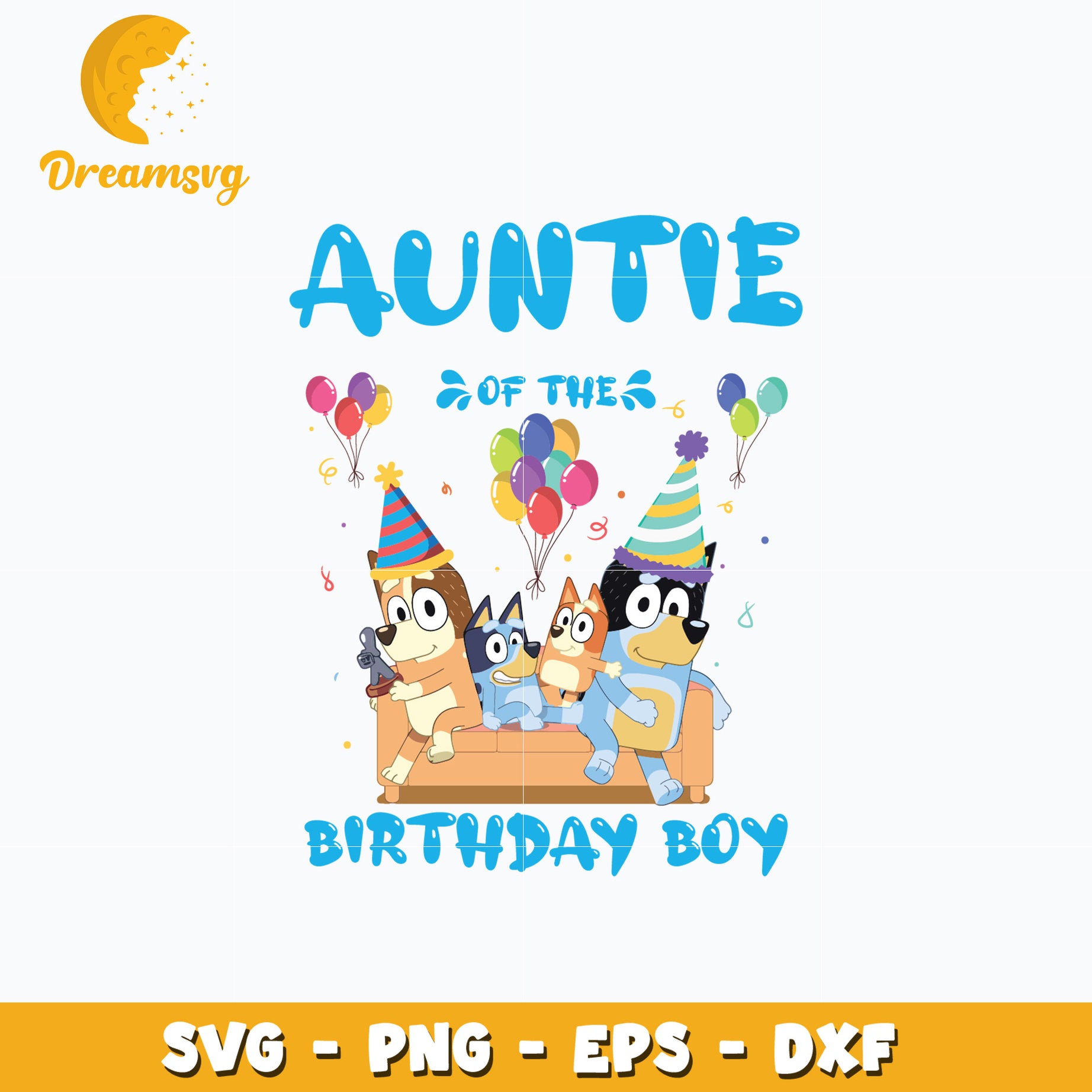 Bluey family auntie of the birthday boy cartoon svg