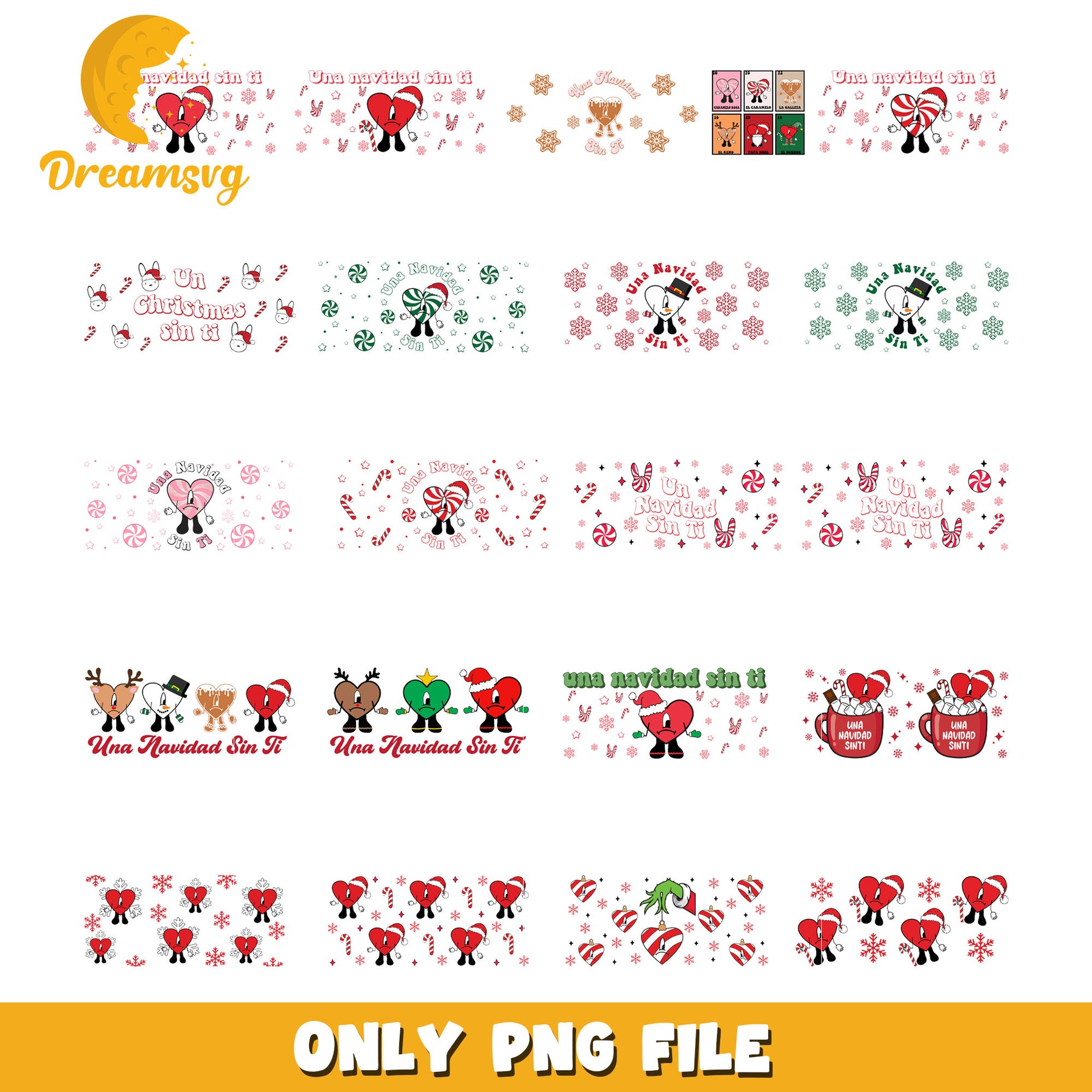 Bad bunny Christmas tumbler bundle png, bad bunny heart​ png