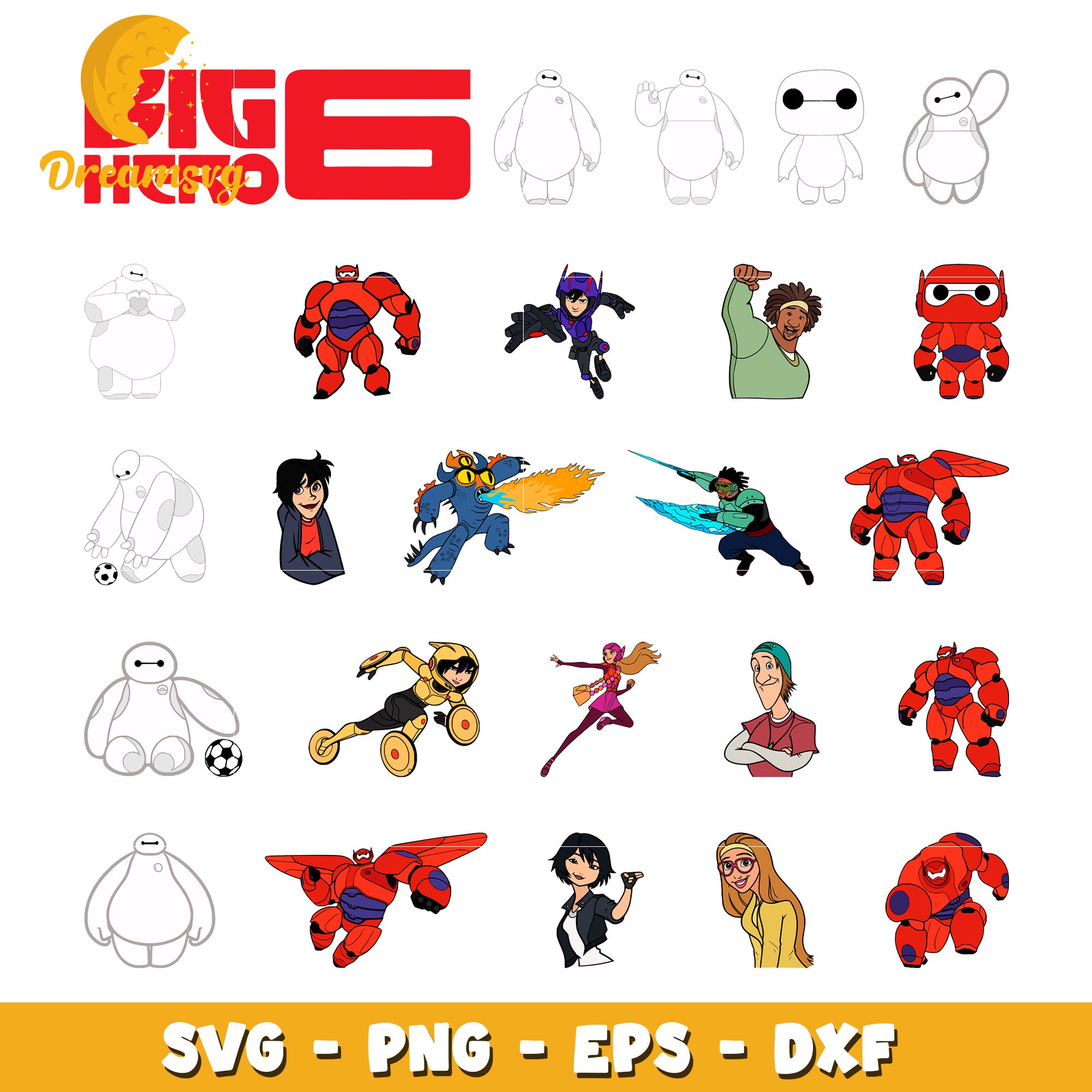 Big hero 6 characters bundle svg, big hero 6 cartoon​ svg