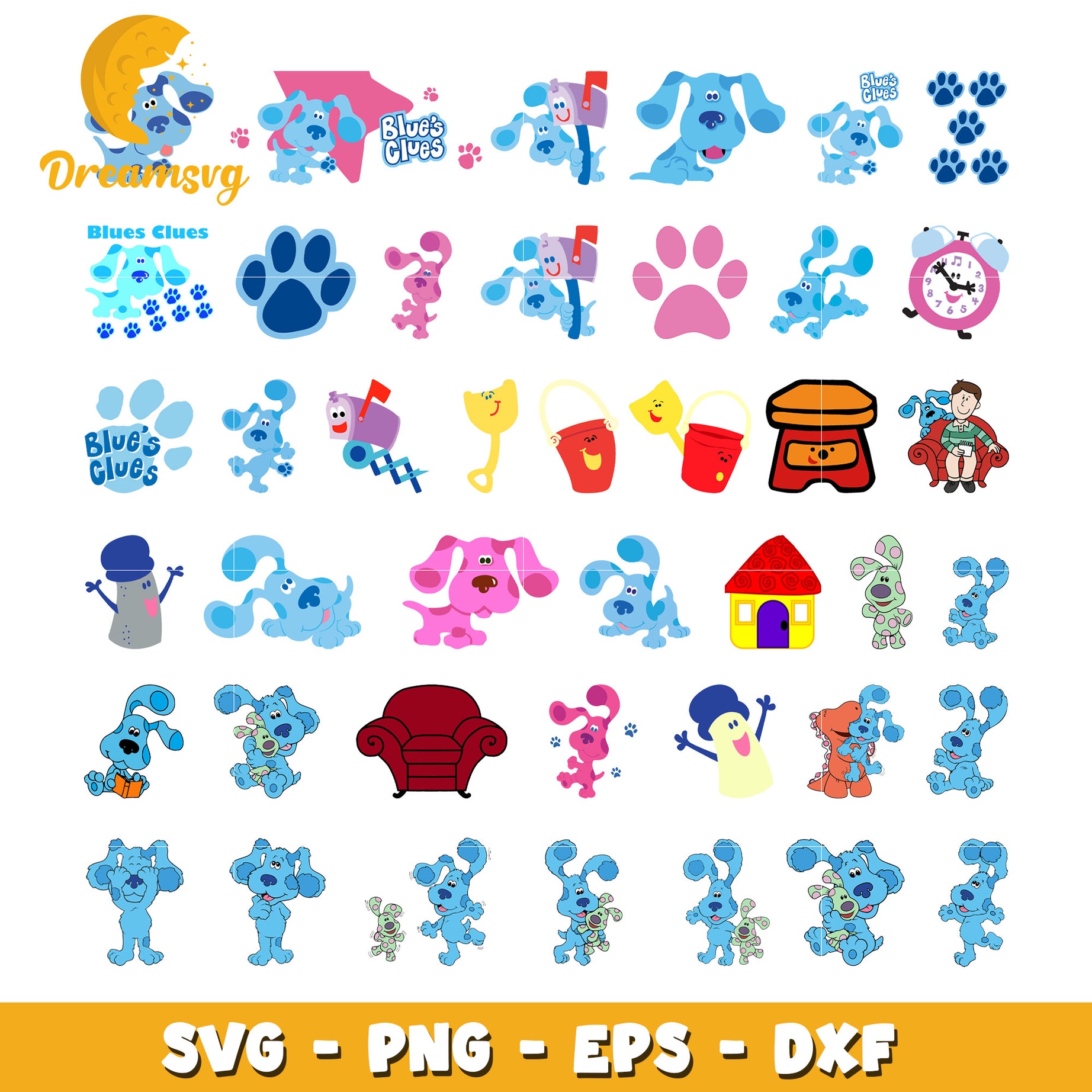 Cartoon blue's clues design bundle svg, blue's clues character​ svg