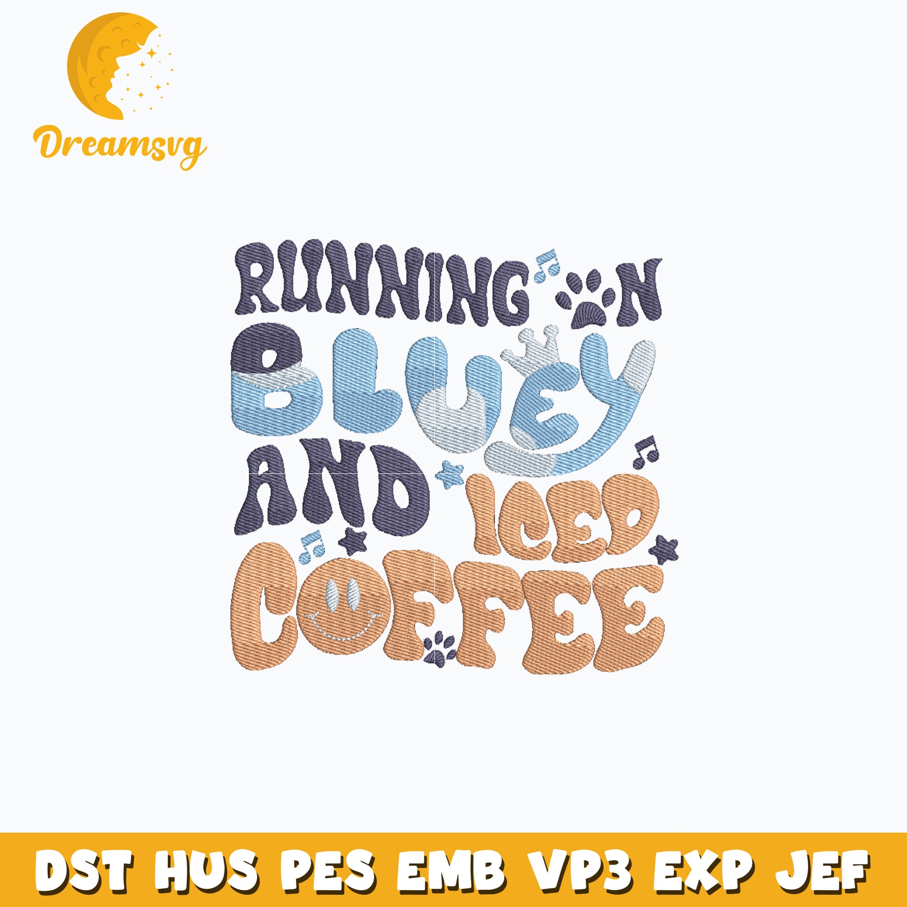 Running on Bluey and Iced Coffee embroidery design