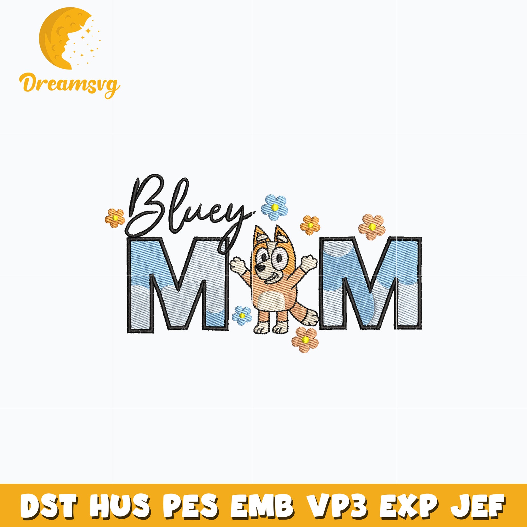 Bluey bingo mom embroidery design