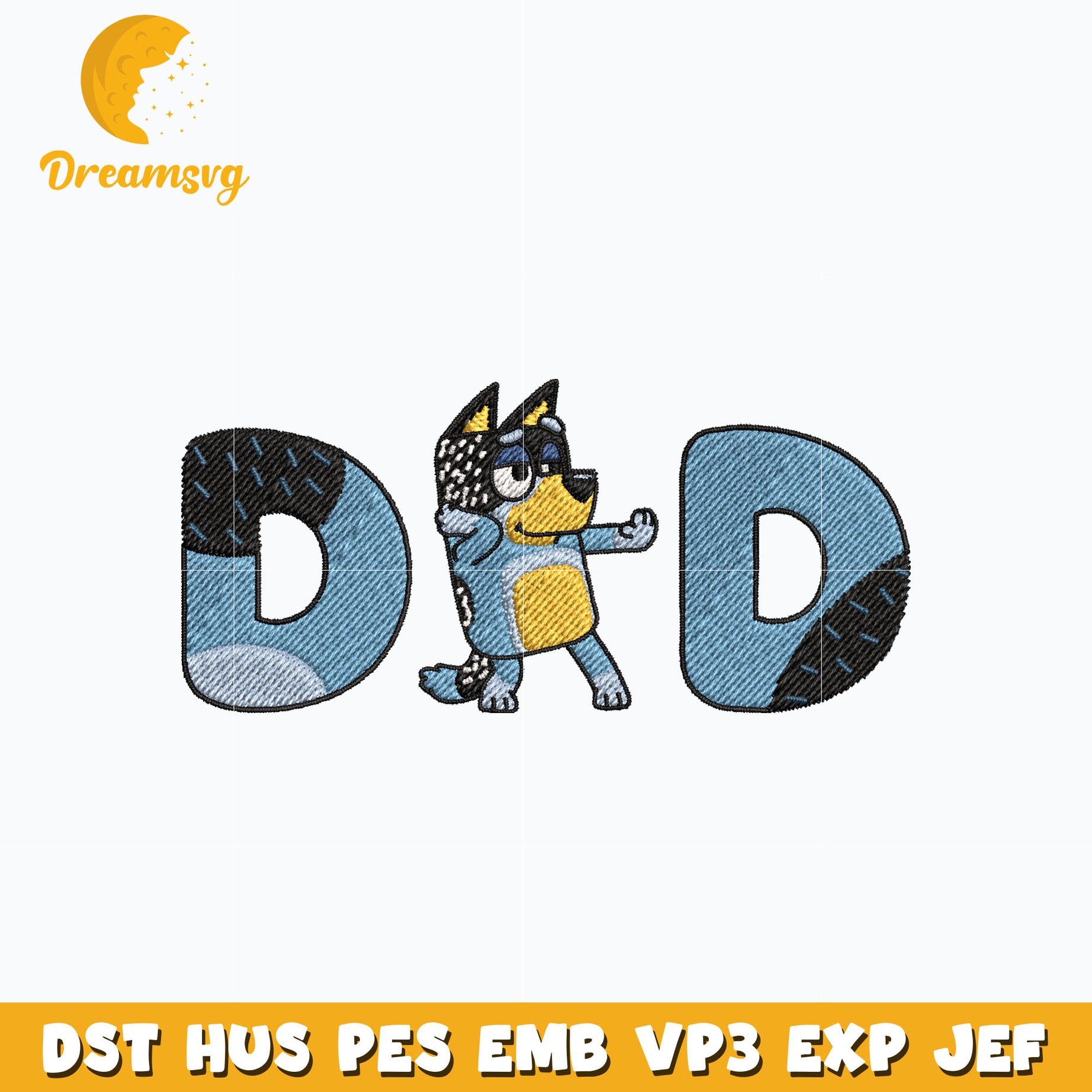 Bluey dad cartoon embroidery