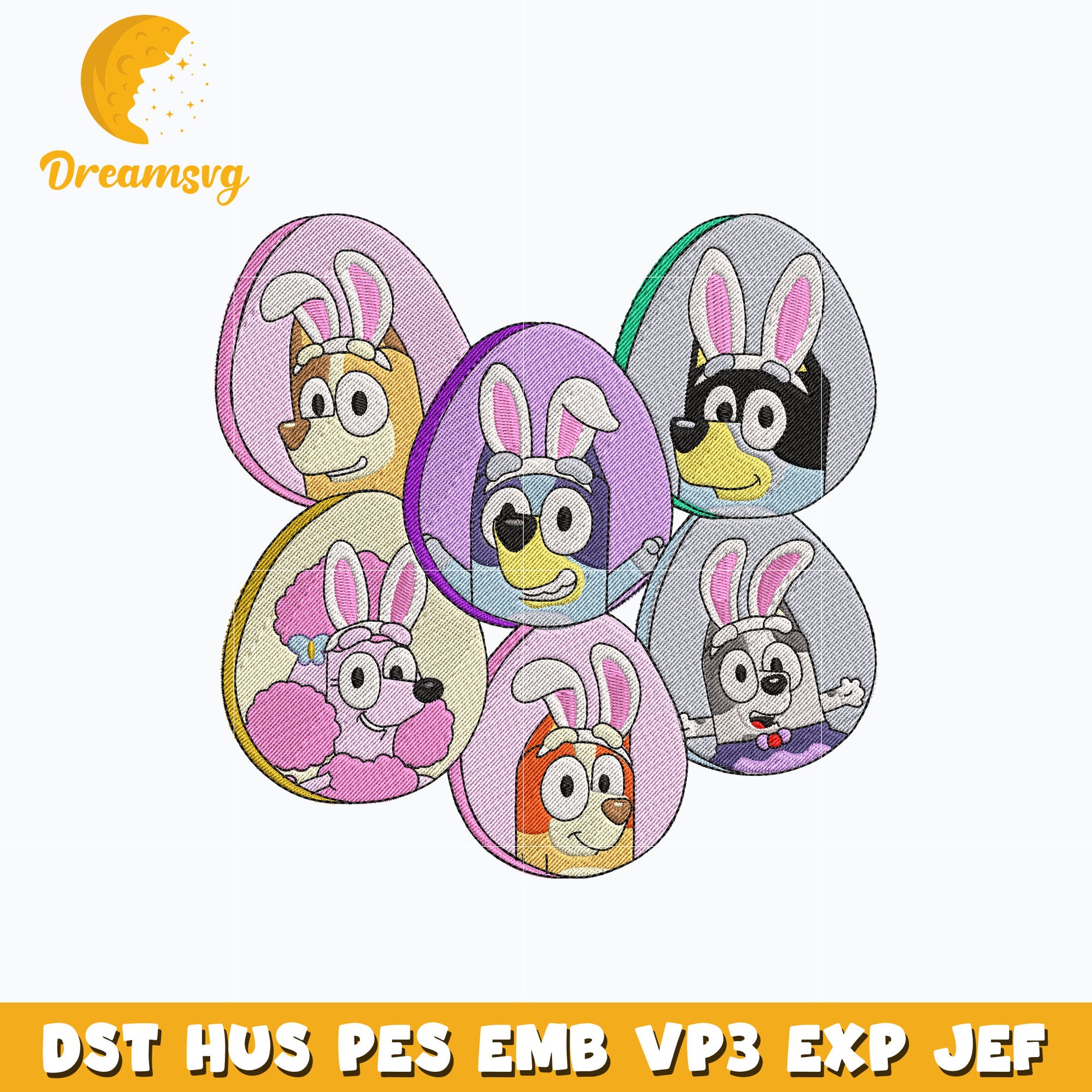 Bluey family easter cartoon embroidery