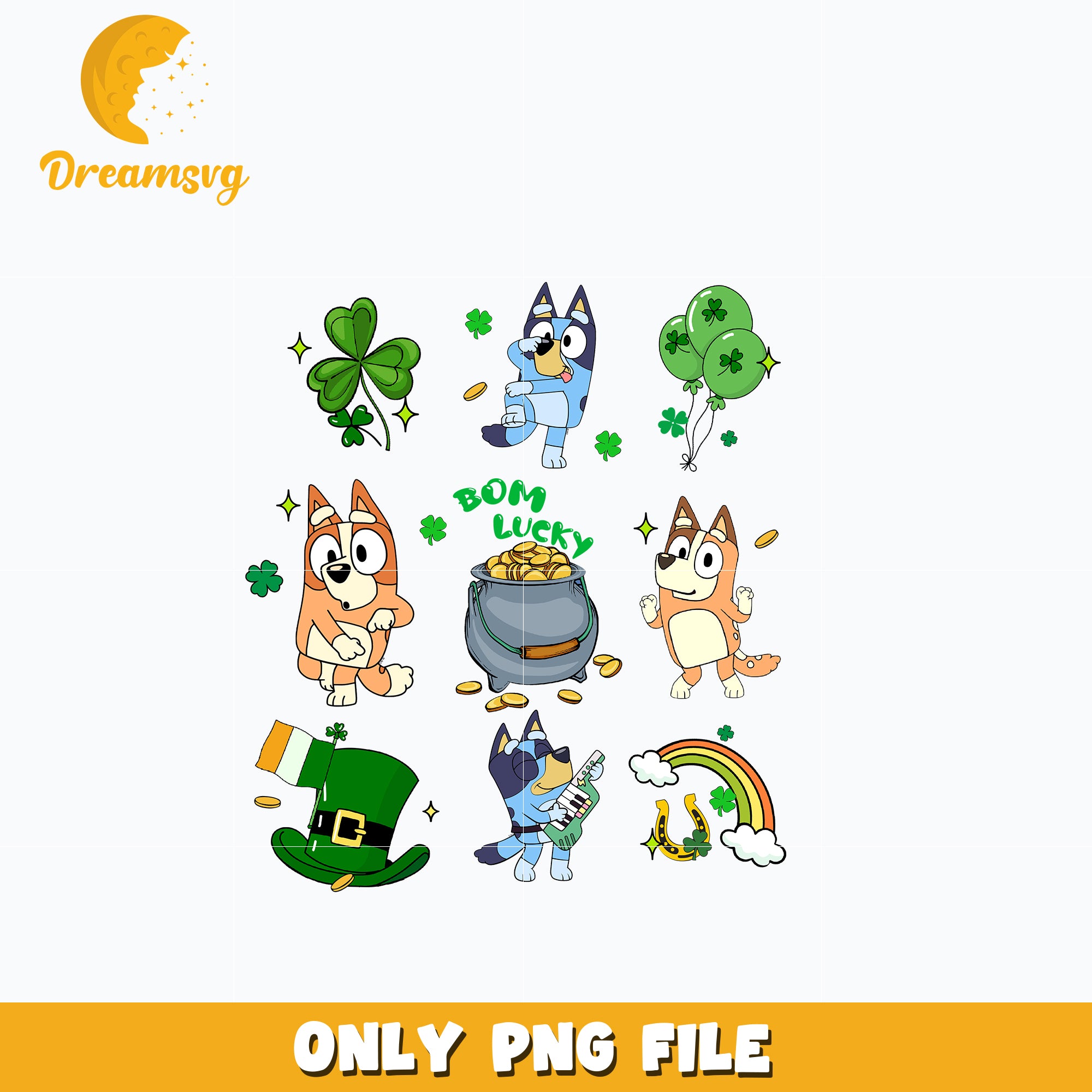 Bluey Bom Lucky st patrick's day Png