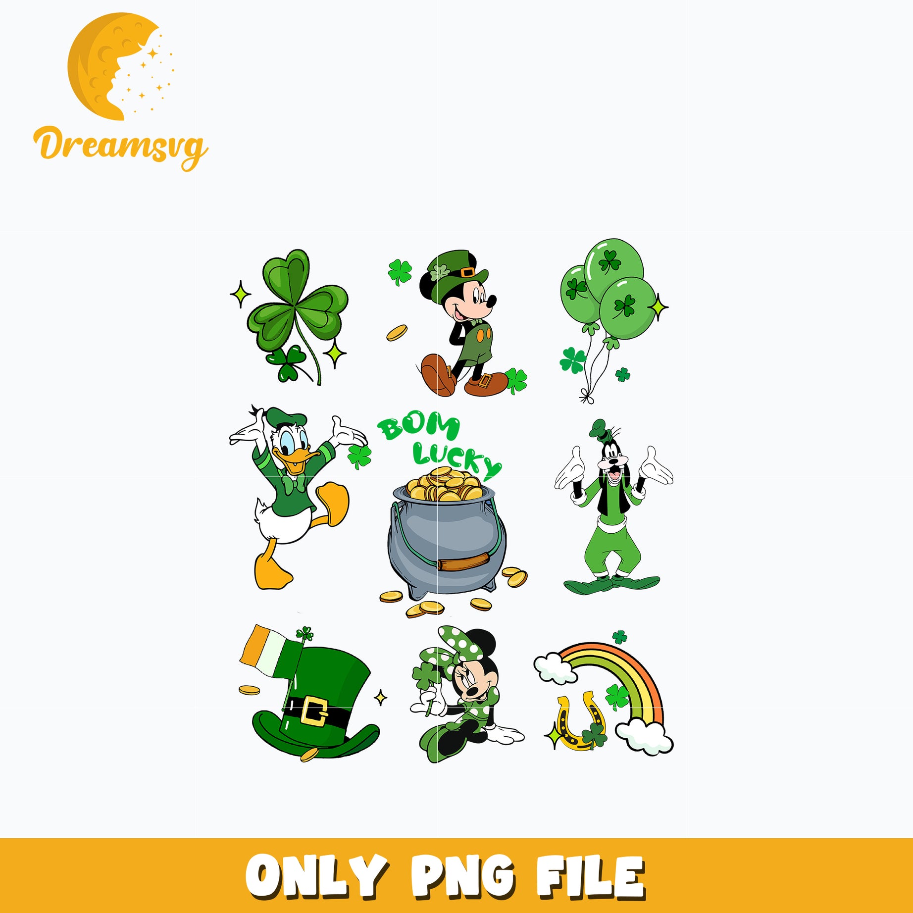 Mickey Mouse and Friends Bom Lucky st patrick's day Png