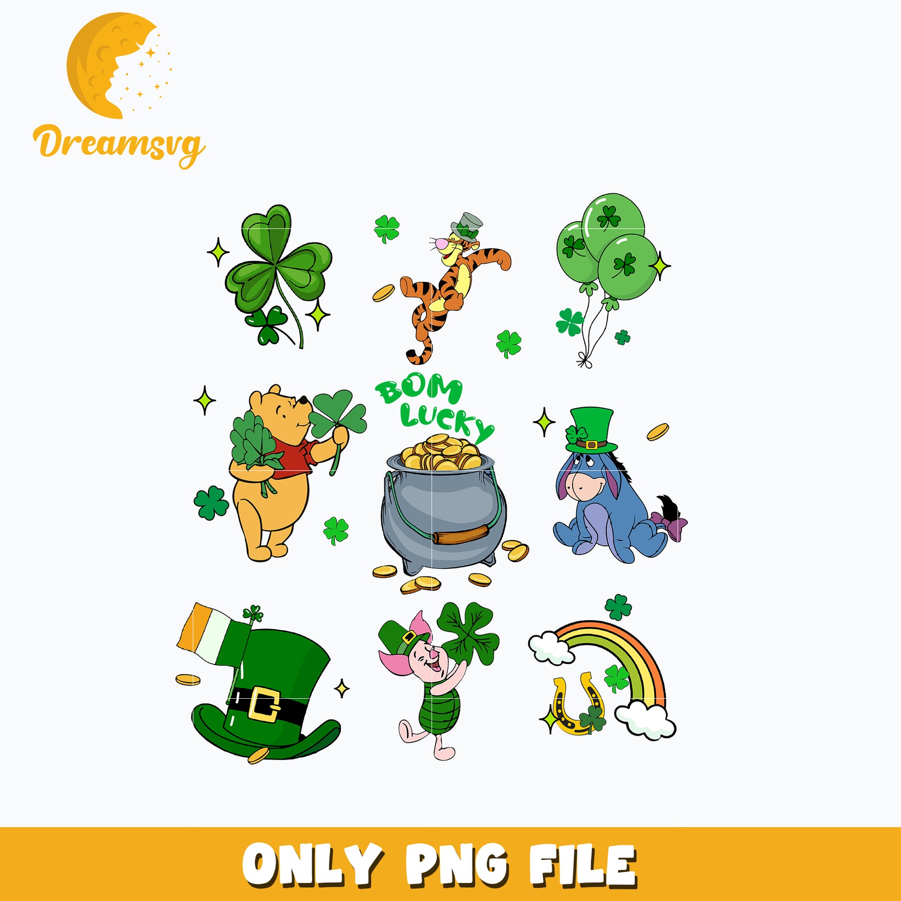 Winnie the pooh Friends Bom Lucky st patrick's day Png