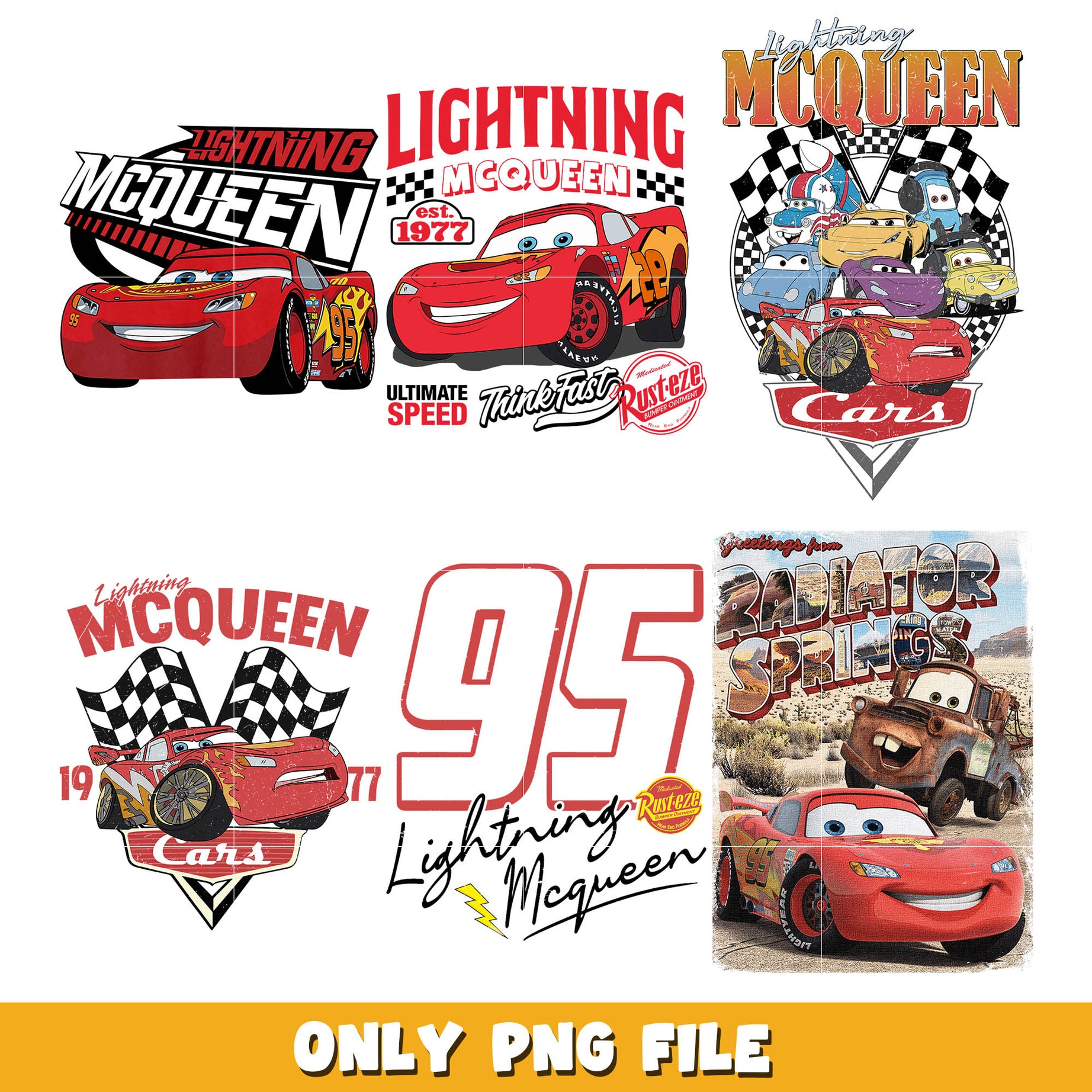 Lightning mcqueen car png bundle, Disney car png, disney png