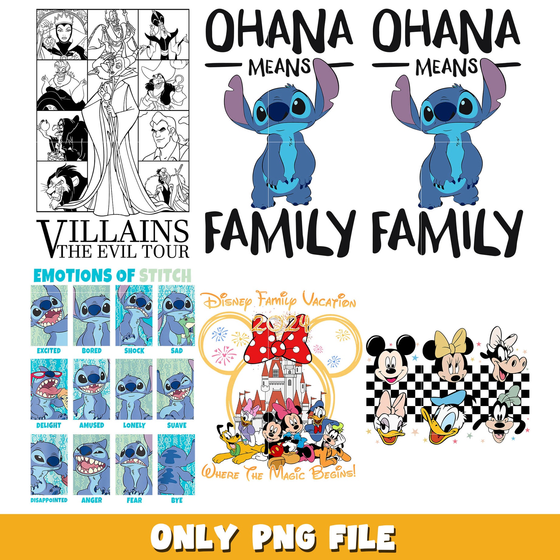 Disney cartoon stitch png bundle, Disney cartoon png, disney png