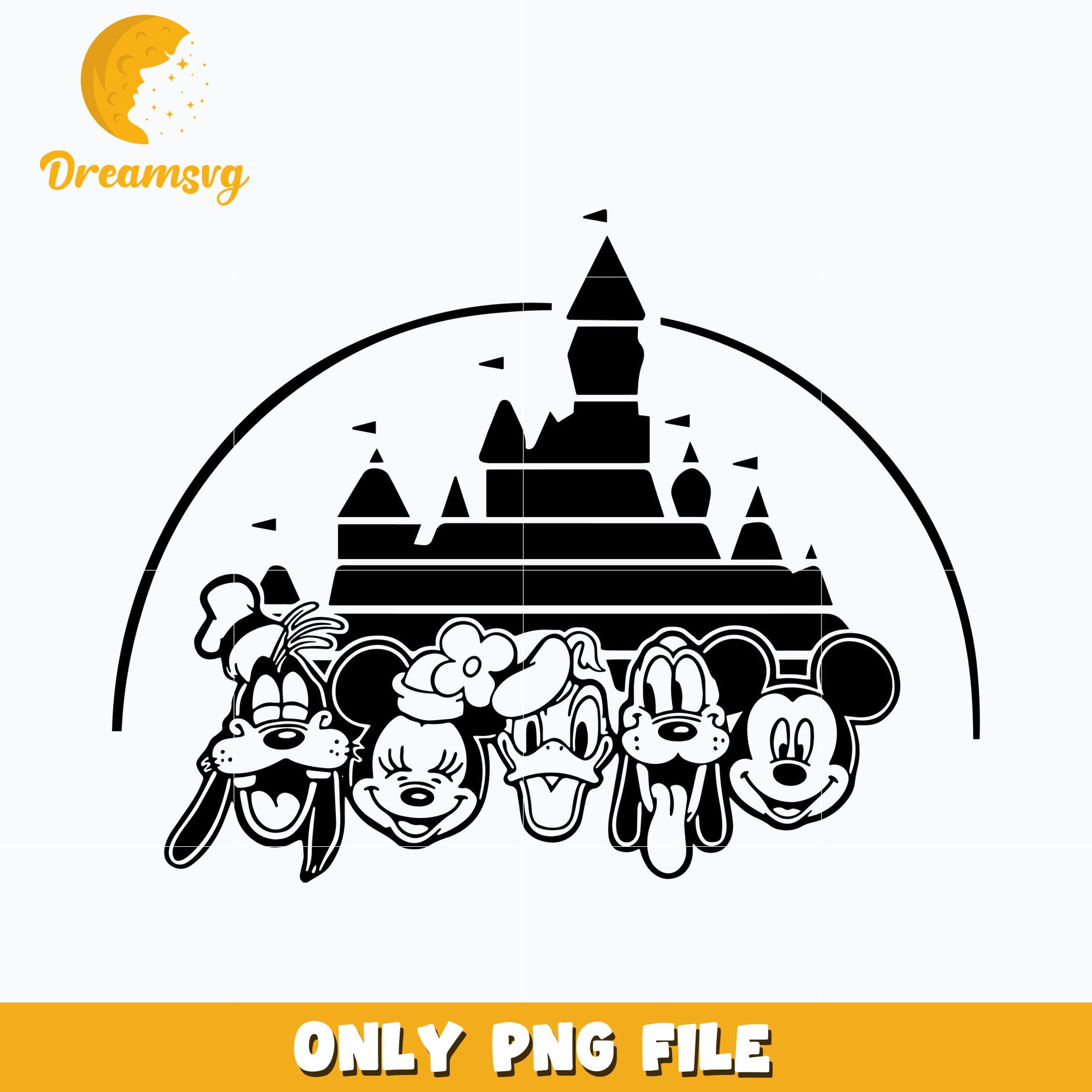 Mickey And Friends head black white png