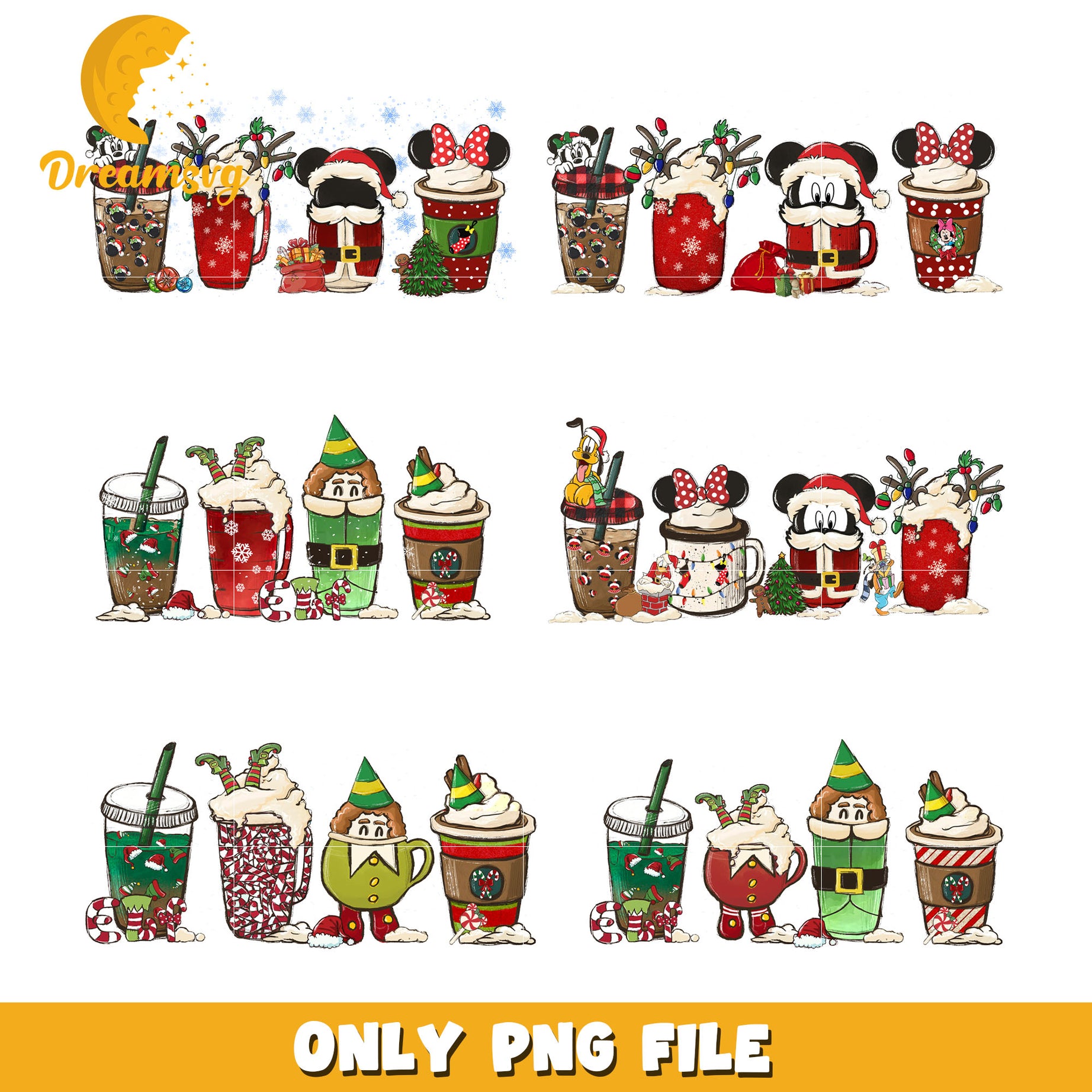 Disney coffee cup christmas design bundle png, disney coffee​ png