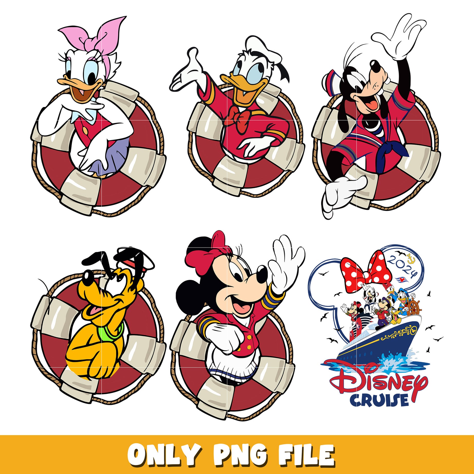 Mouse and friends with a lifebuoy bundle png, Disney cartoon png, Digital download  