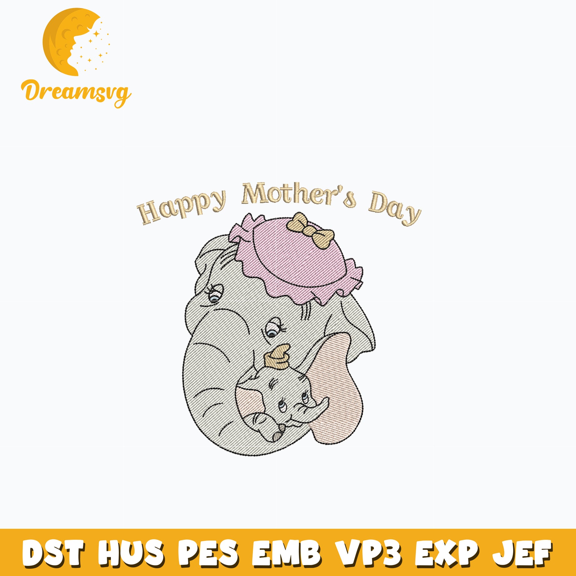 Happy Mother's Day dumbo embroidery design