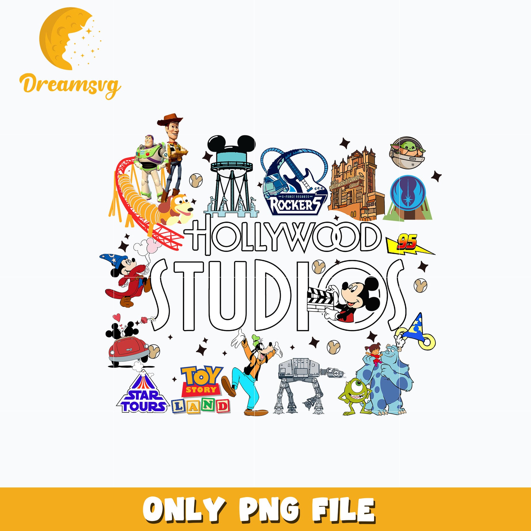 Disney characters hollywood studios png, digital download