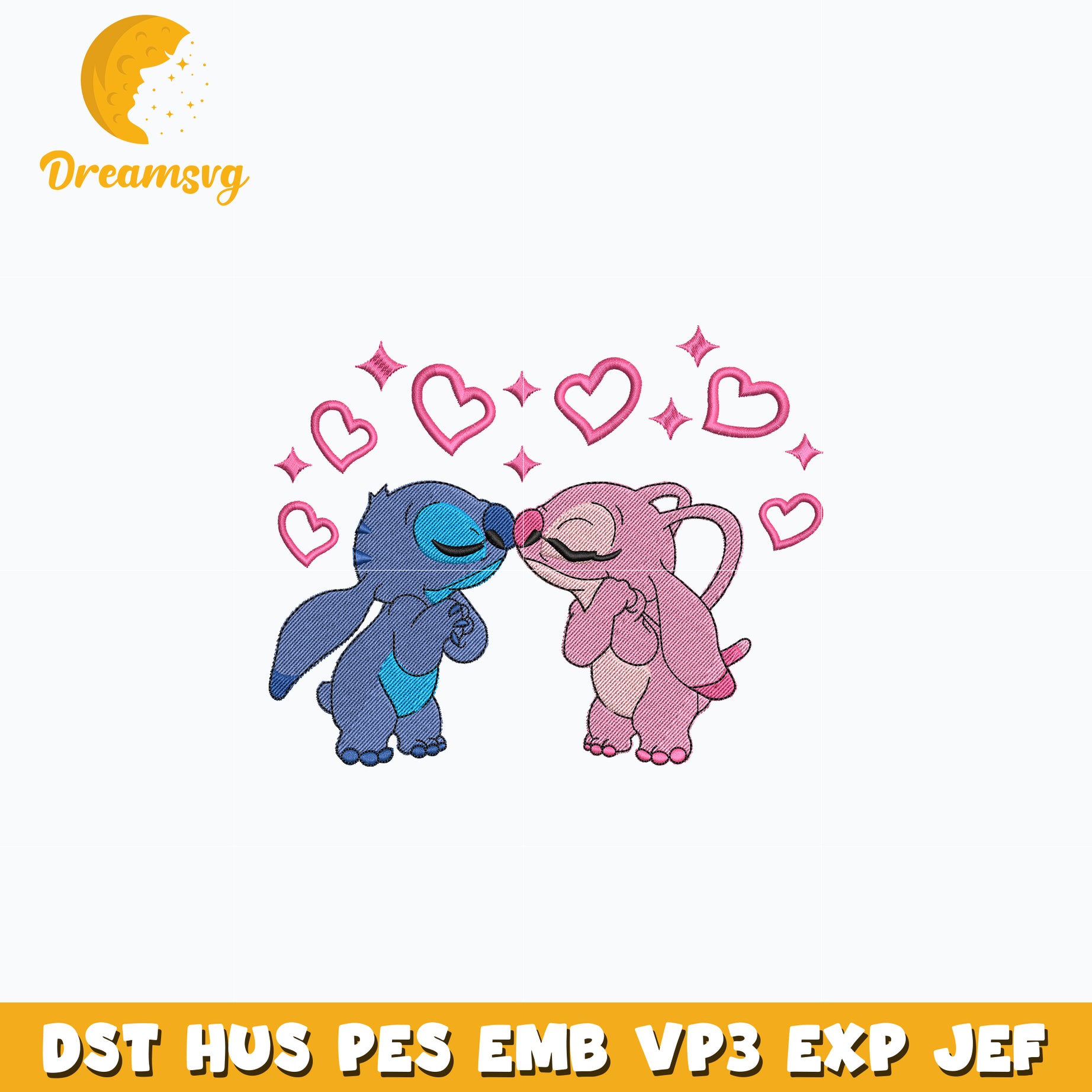 Disney stitch couple embroidery design