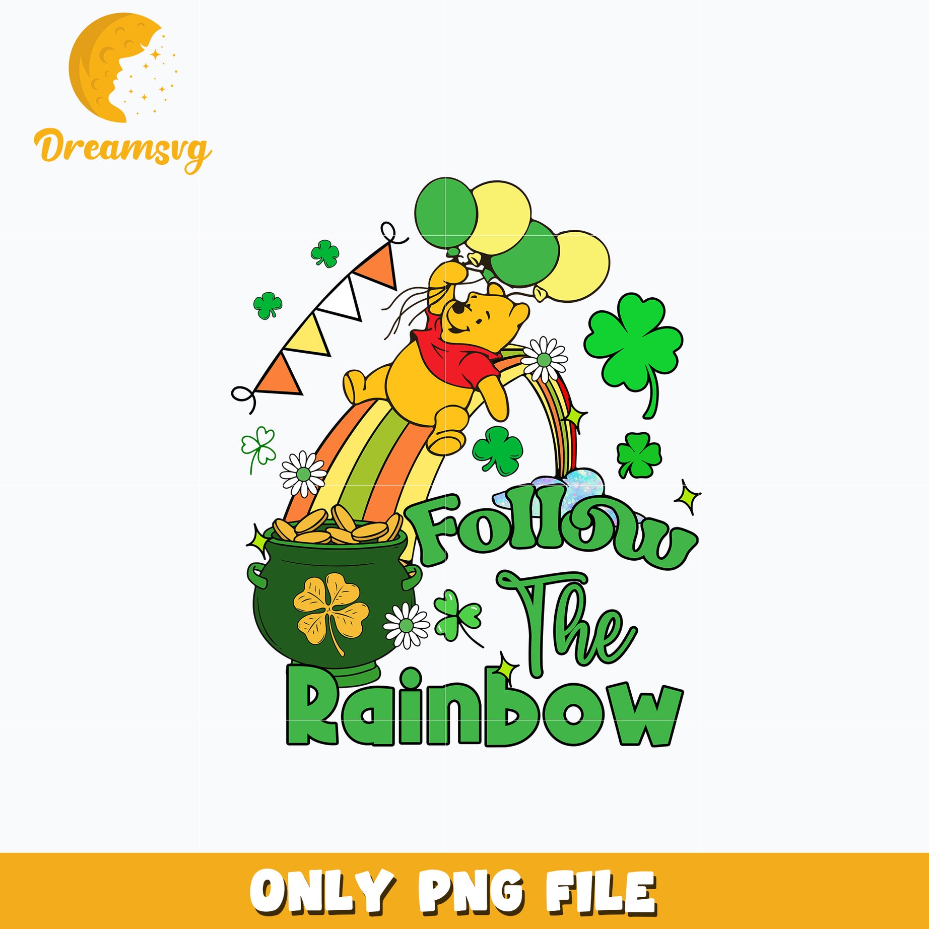 Pooh follow the rainbow patrick's day Png