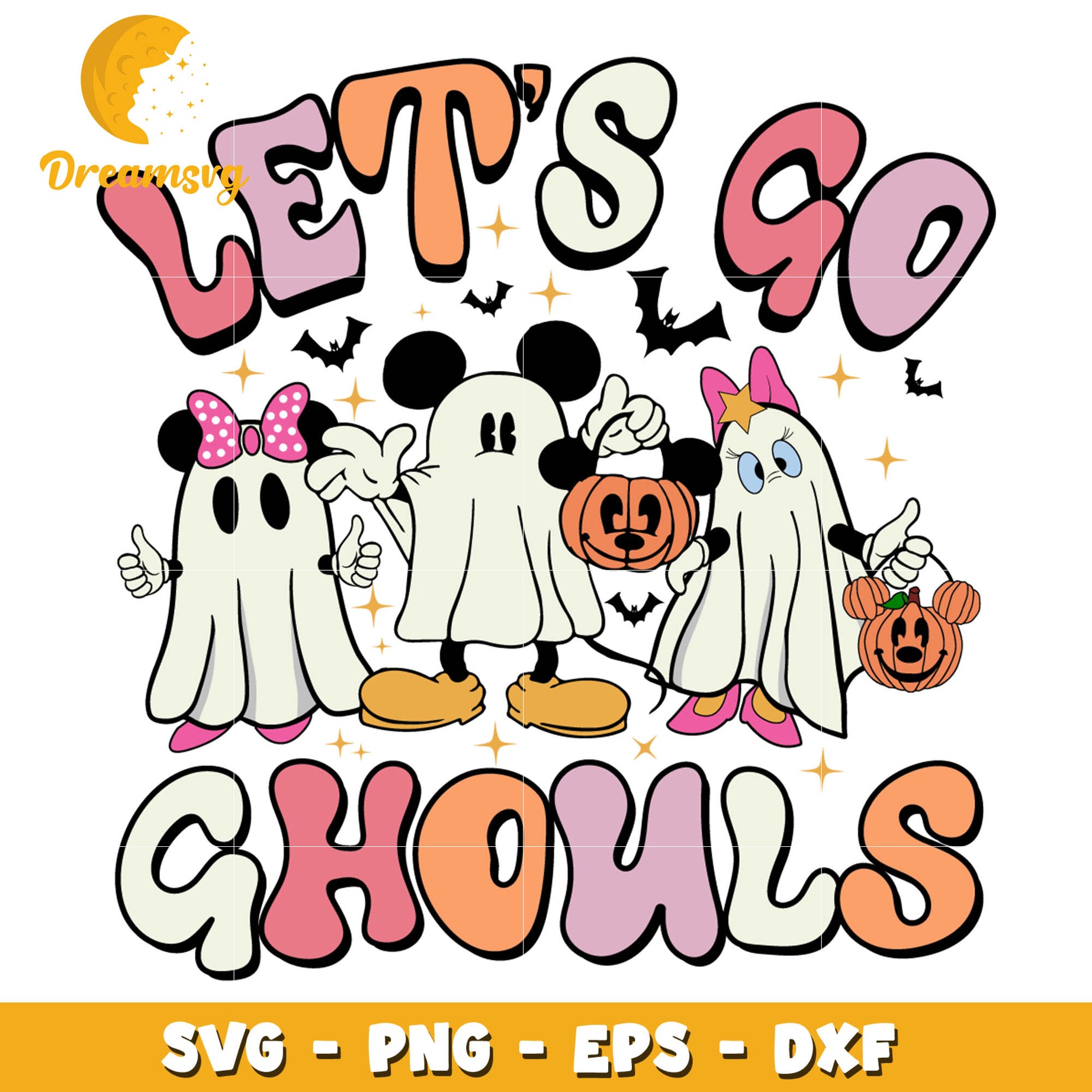 Let's Go Ghouls svg, mickey friends ghost svg