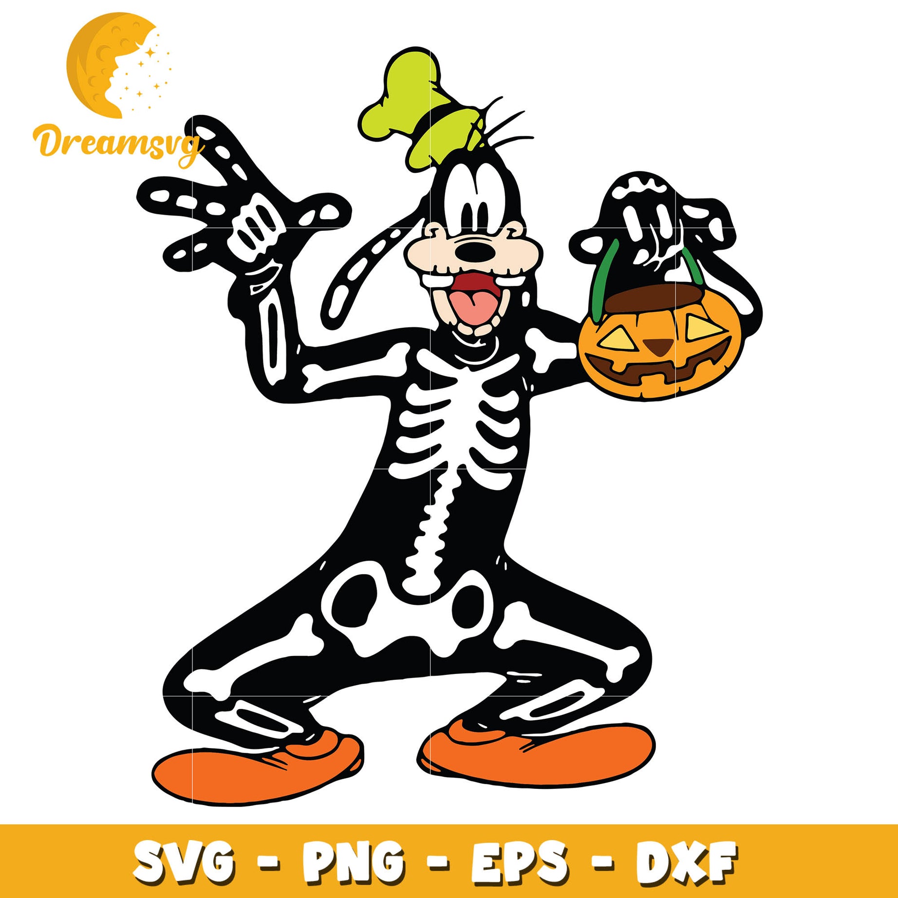 Goofy dog cosplay skeleton design svg