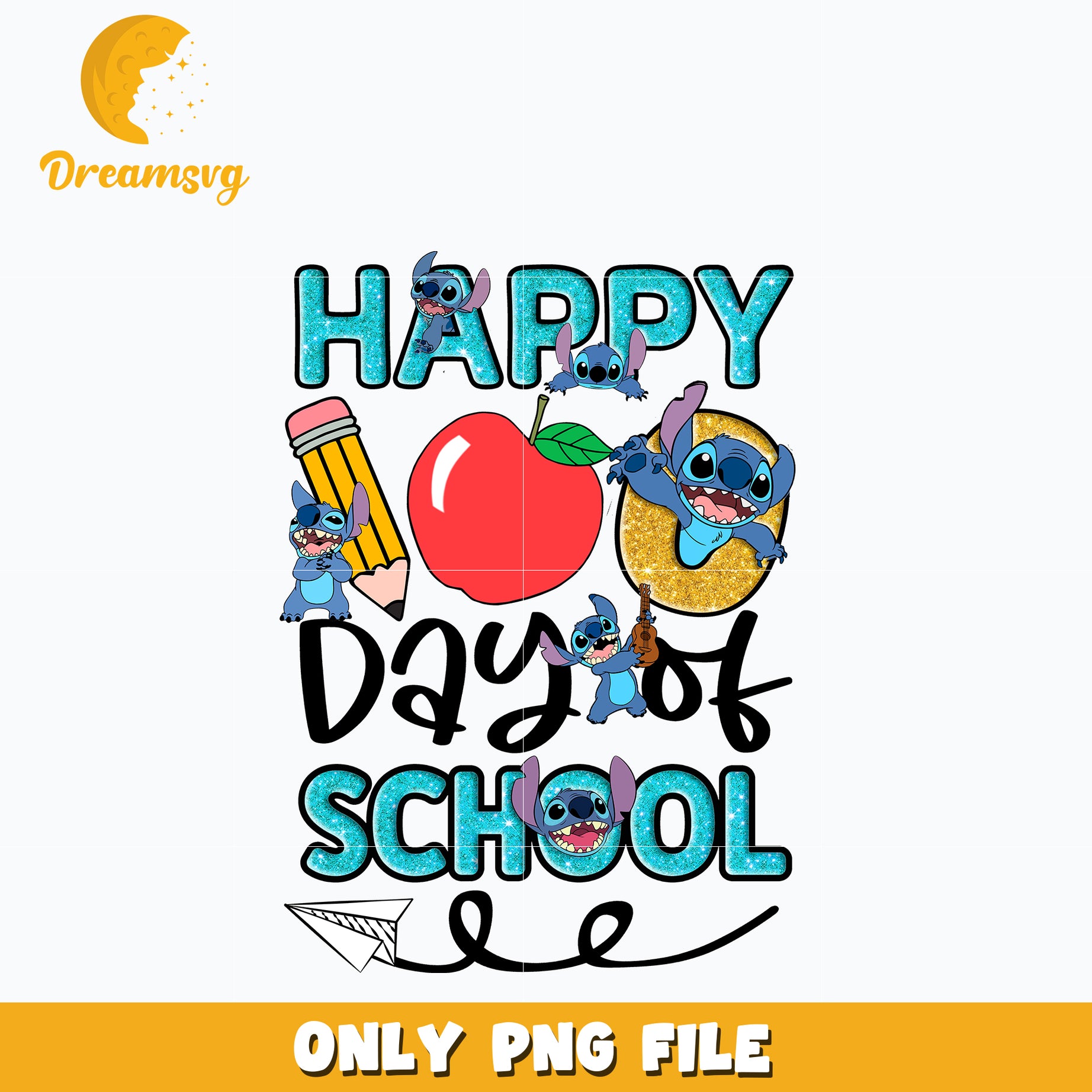 Happy 100 Days of School Stitch Png