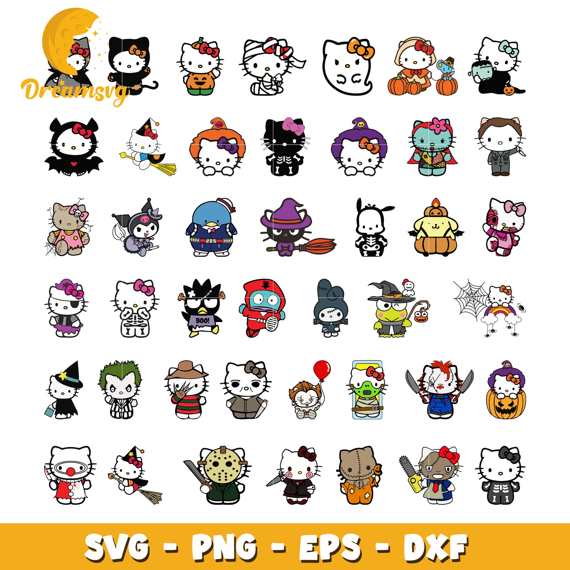 Hello kitty horror design bundle svg, halloween hello kitty​ svg