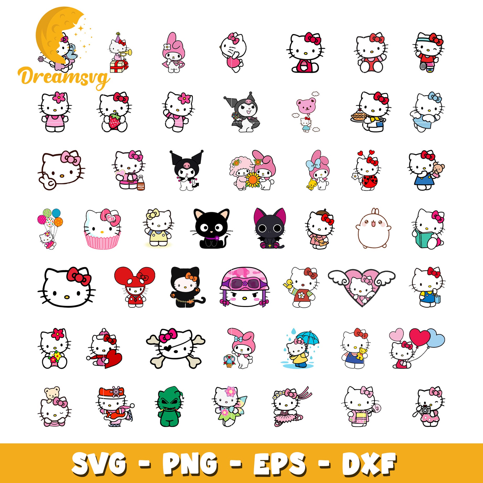 Sanrio hello kitty design bundle svg, hello kitty characters​ svg