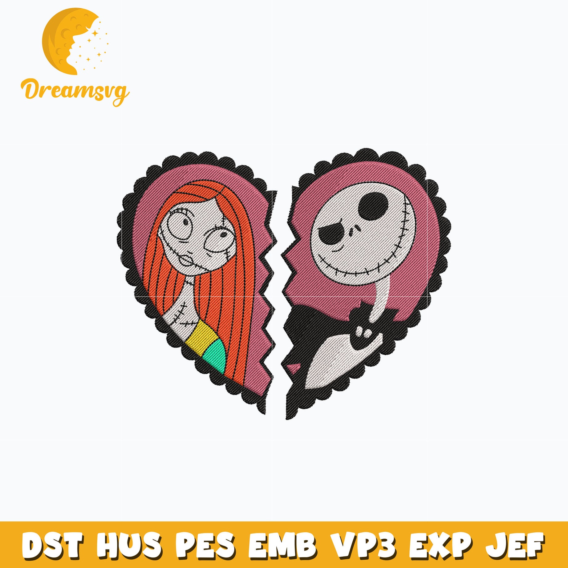 Jack and sally valentine embroidery design