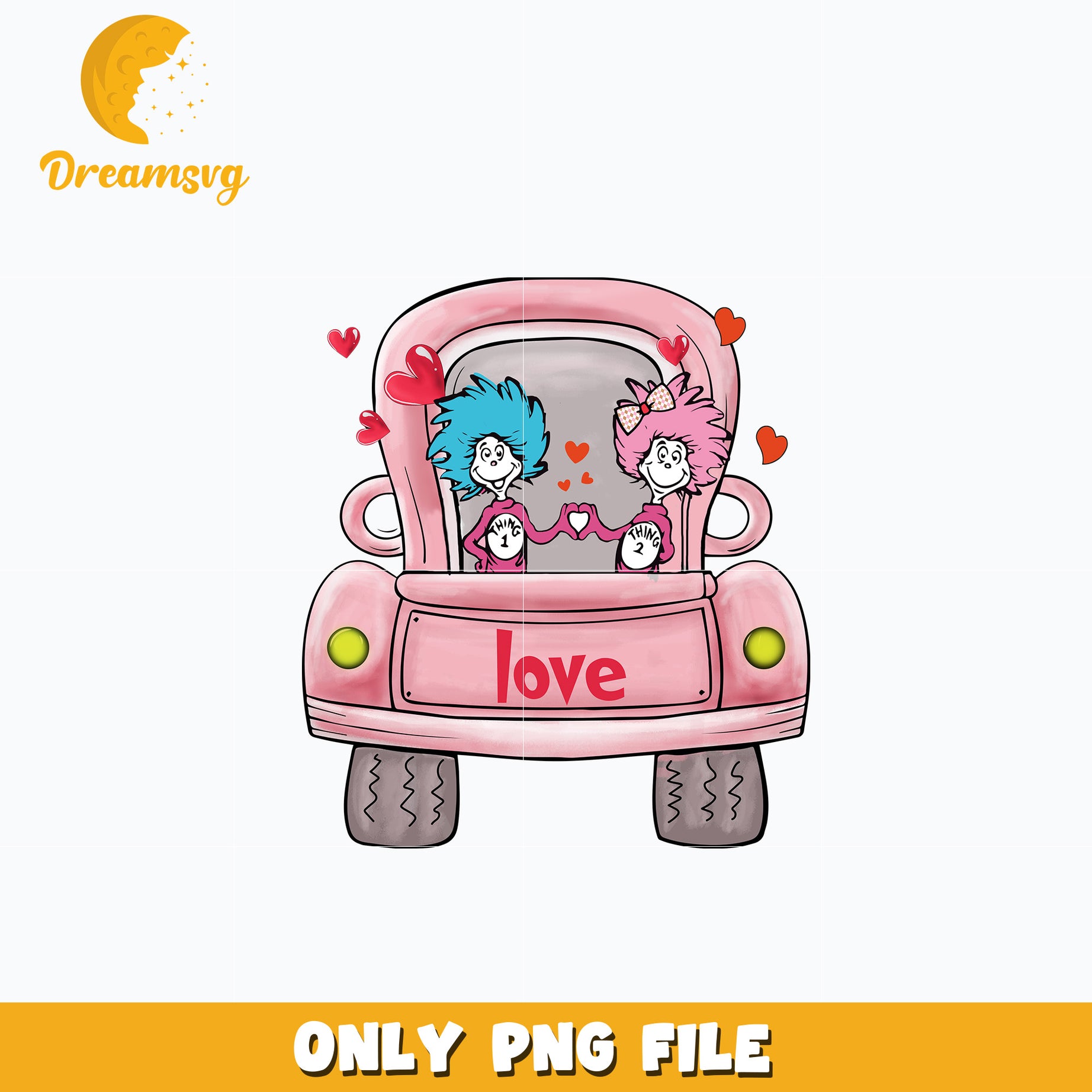 Thing 1 thing 2 love pink car png