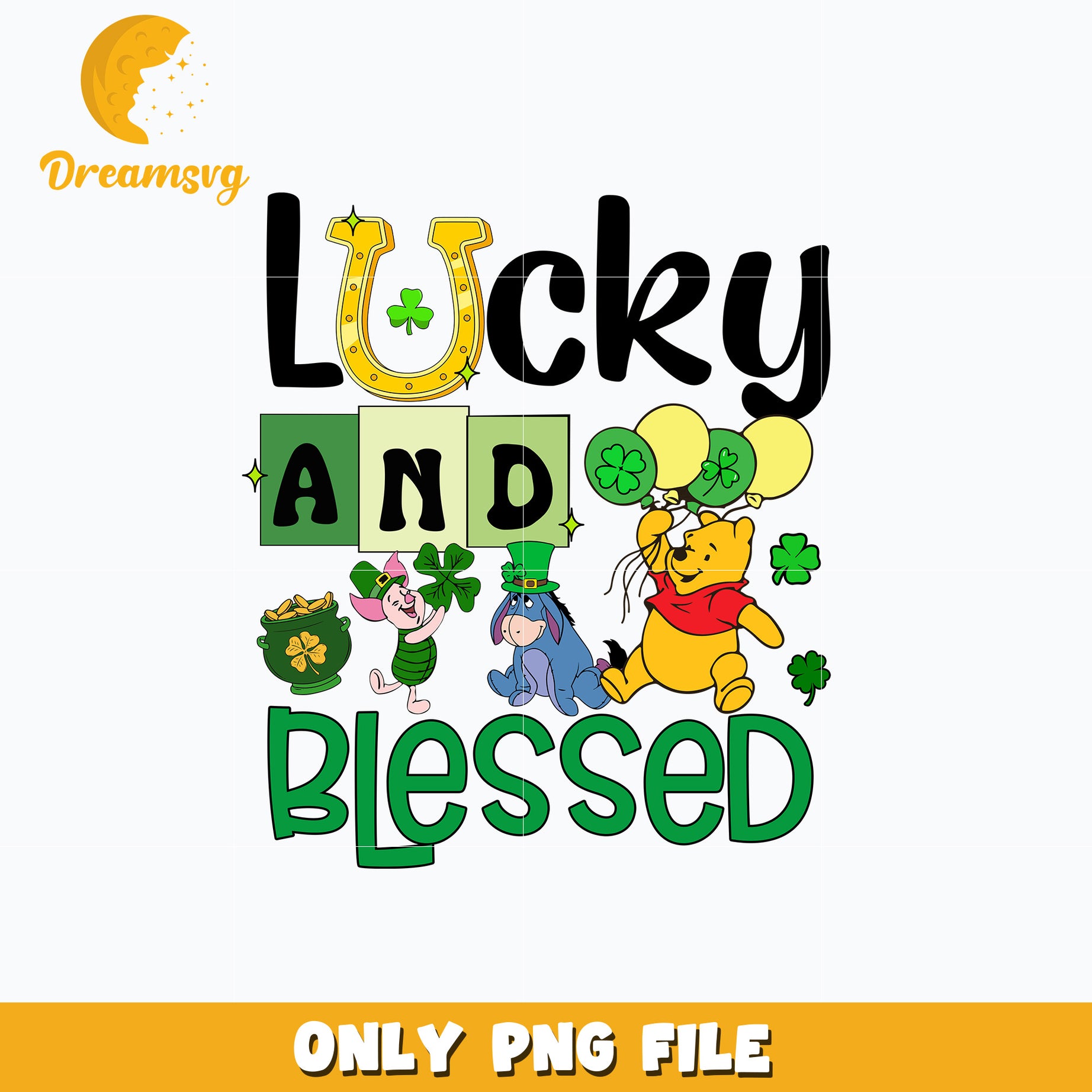 Pooh lucky and blessed patrick's day Png