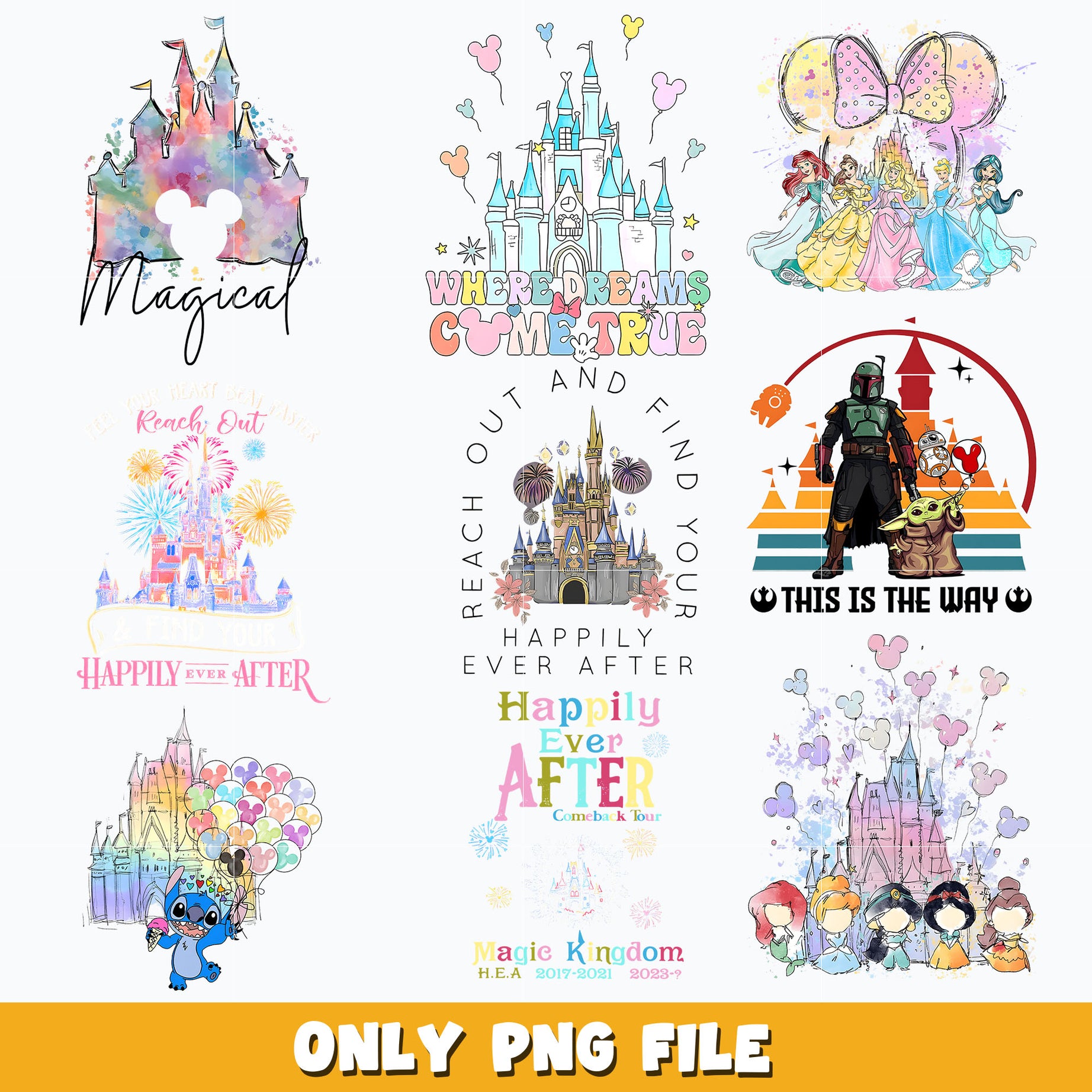 Disney castle design bundle png, Disney png, Digital download