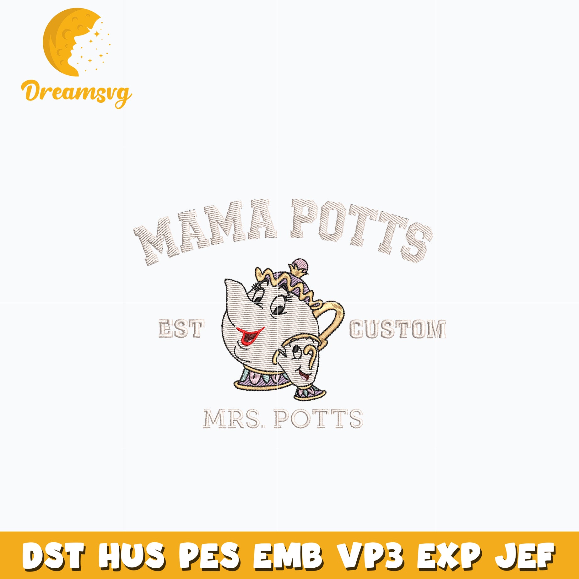 Mama potts est custom embroidery design