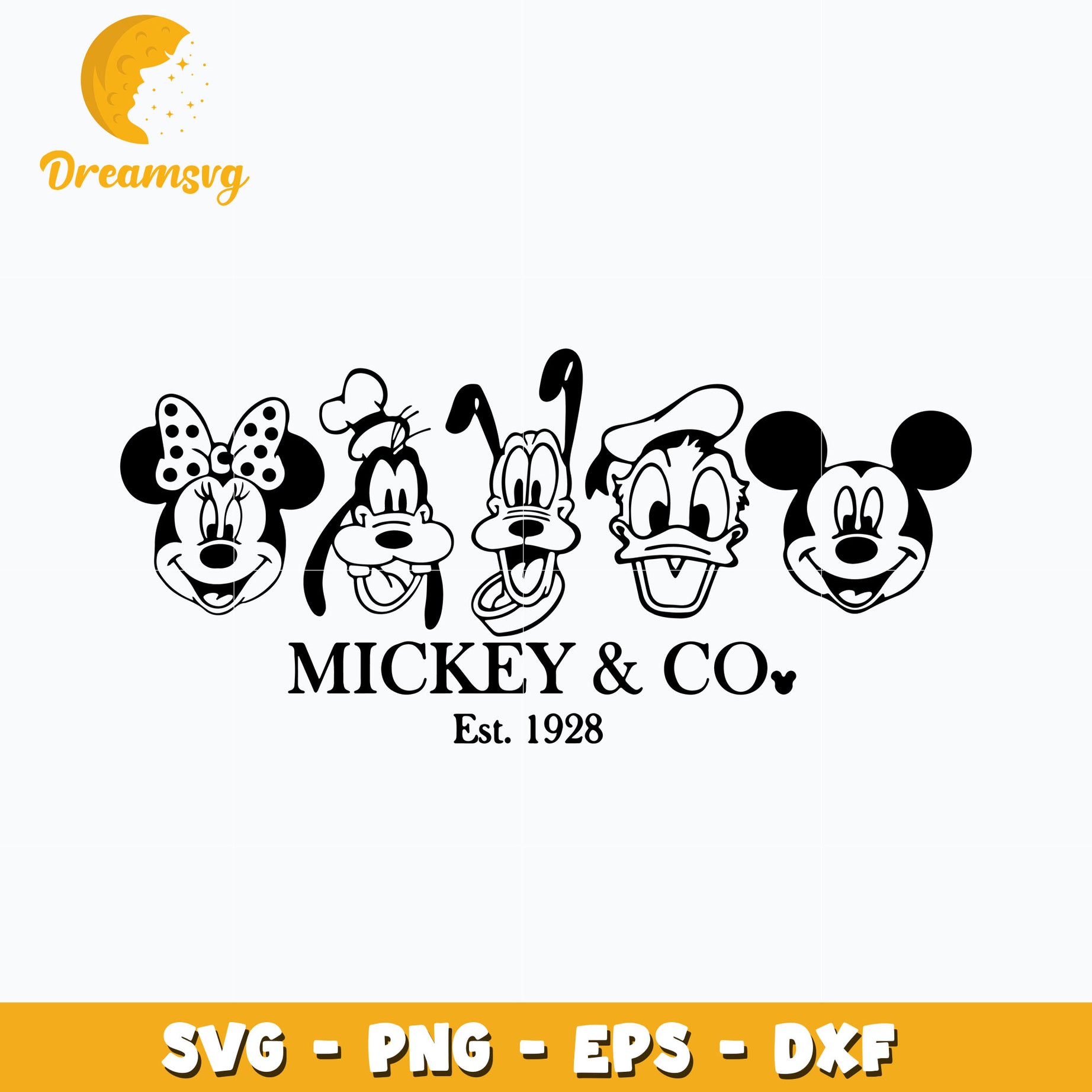 Mickey and co est 1928 svg, mickey and friends head svg