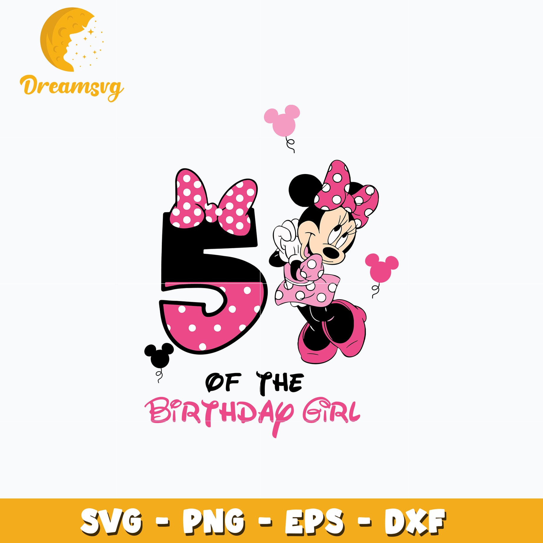 Minnie Mouse 5th of the birthday girl Svg