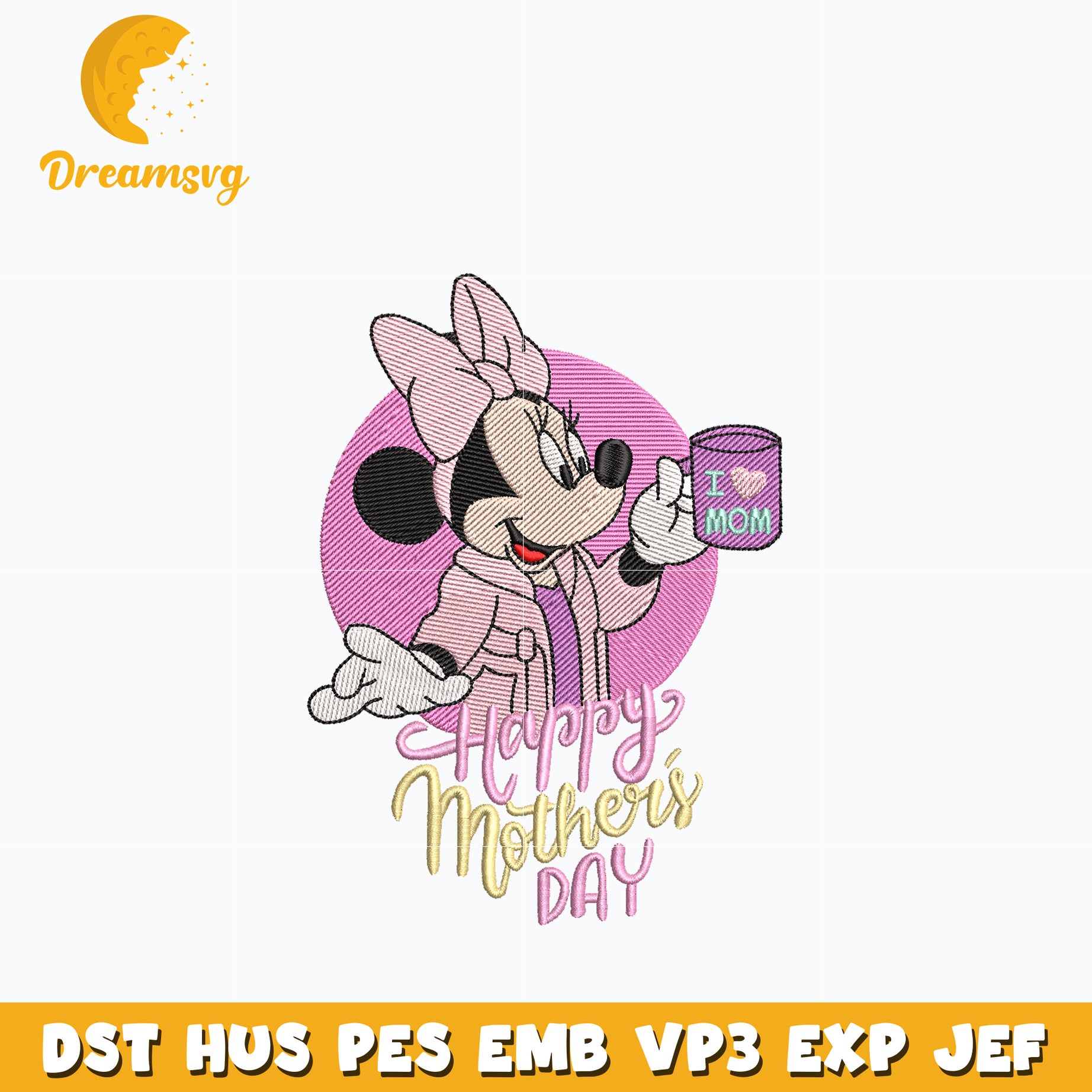 Minnie happy mother day embroidery design