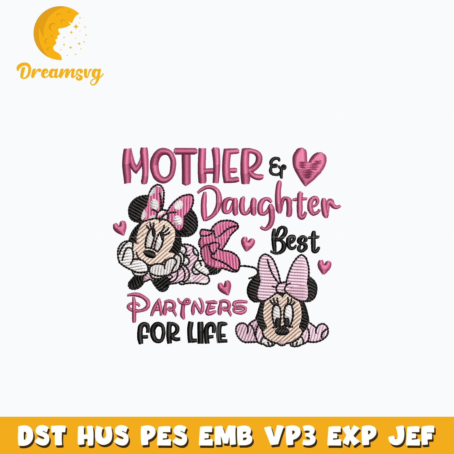 Minnie mother daughter embroidery design