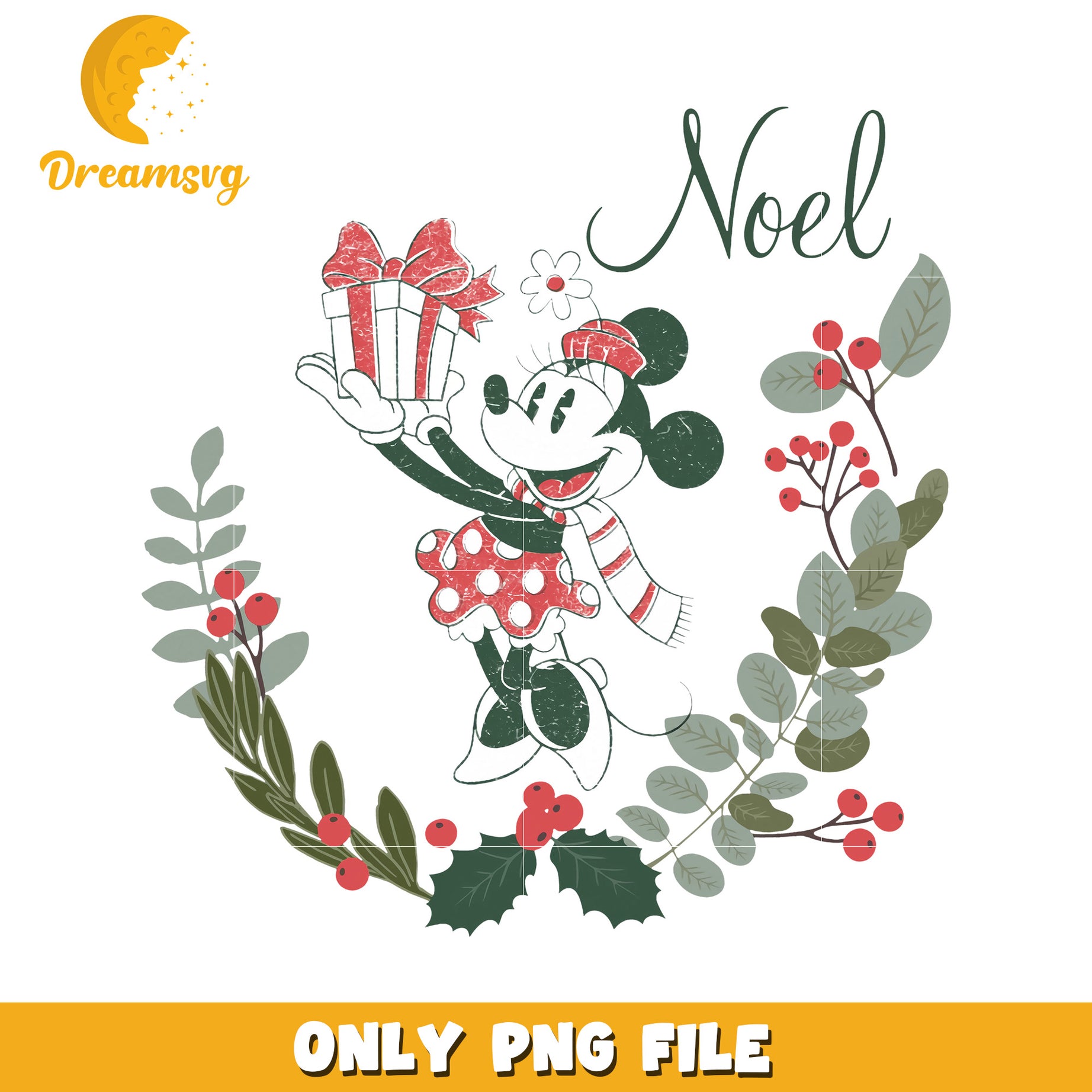 minnie vintage noel png, festive disney png, winter wonderland png