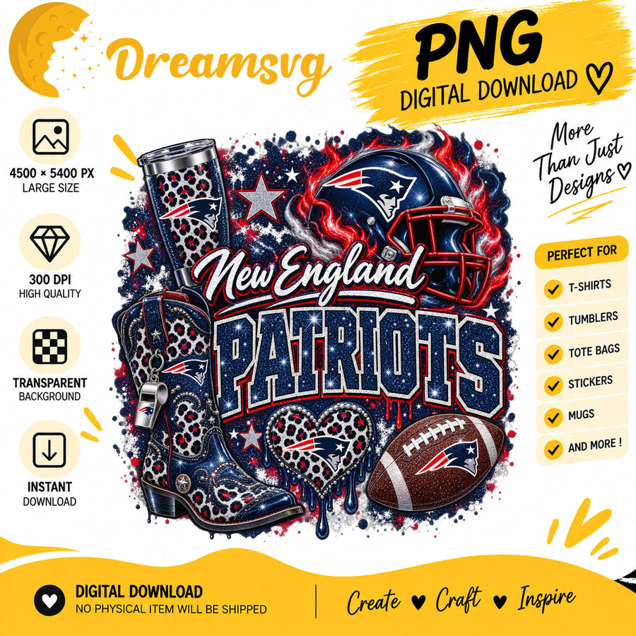 New England Patriots Bling Glitter Football Sublimation PNG