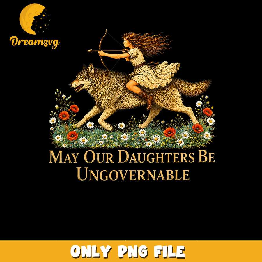 Girl Rider PNG, Wolf Adventure, Empowerment Design PNG