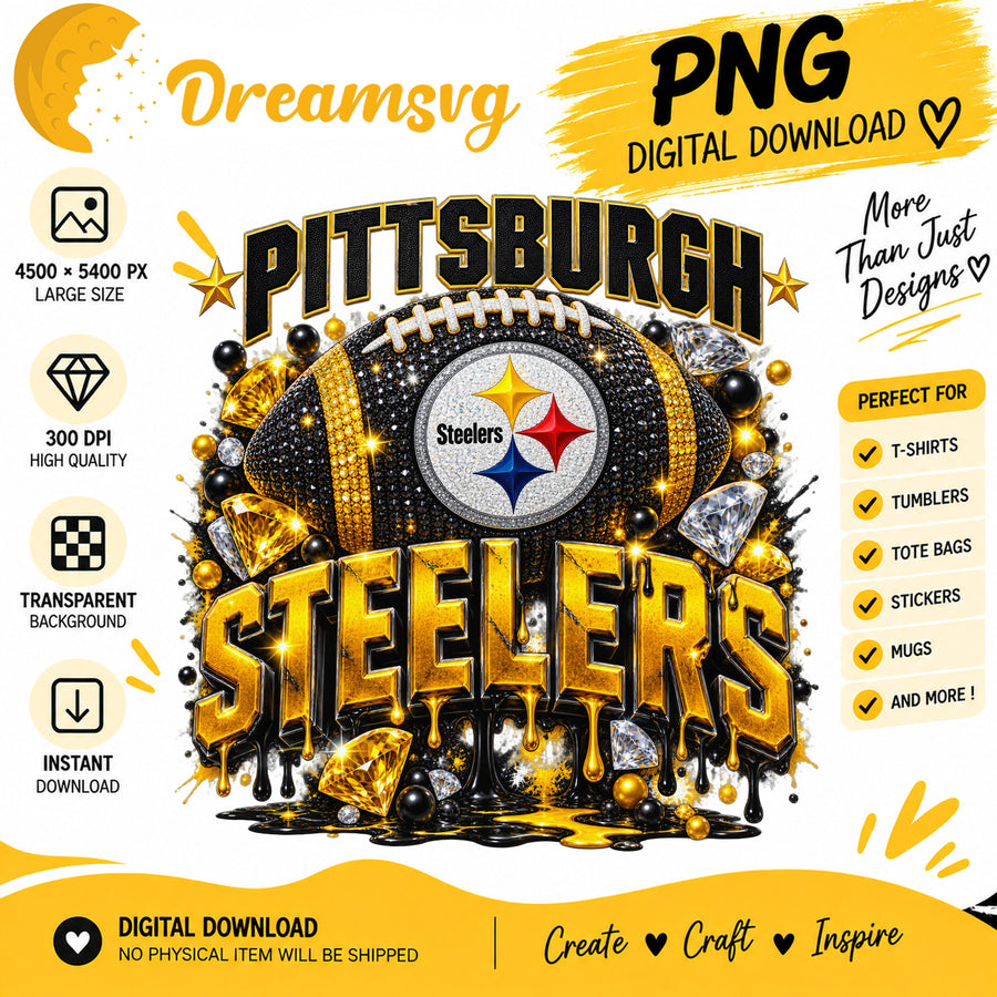 Pittsburgh Steelers Bling Glitter Football Sublimation PNG