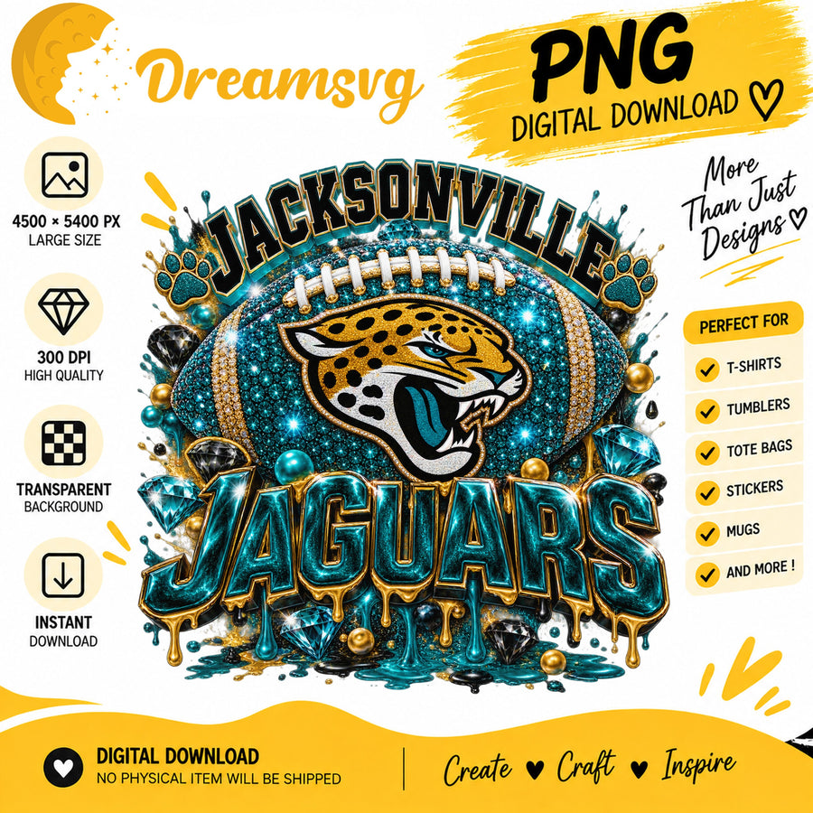 Jacksonville Jaguars Bling Glitter Football Sublimation PNG