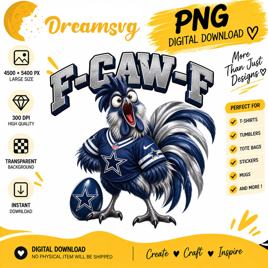 F-Caw-F Cowboys Funny Rooster NFL Football Fan PNG
