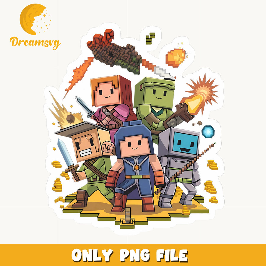 Minecraft Characters Squad PNG, Game Heroes, Kids PNG