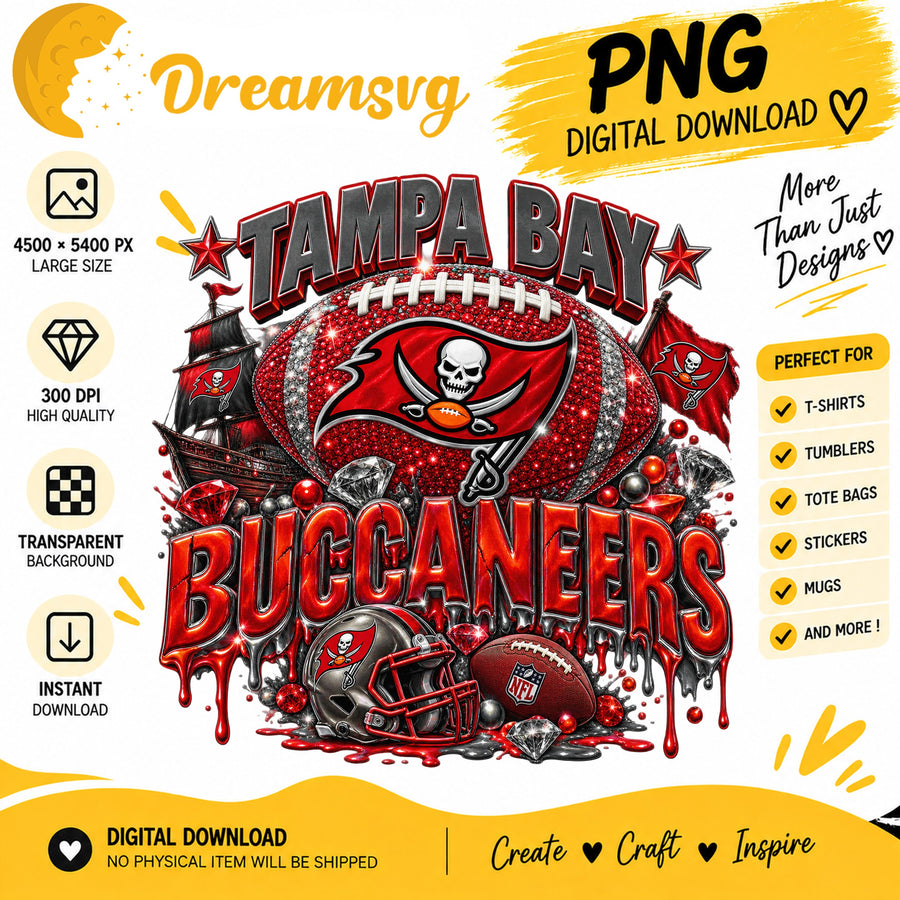 Tampa Bay Buccaneers Bling Glitter Football Sublimation PNG