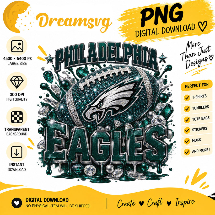 Philadelphia Eagles Bling Glitter Football Sublimation PNG